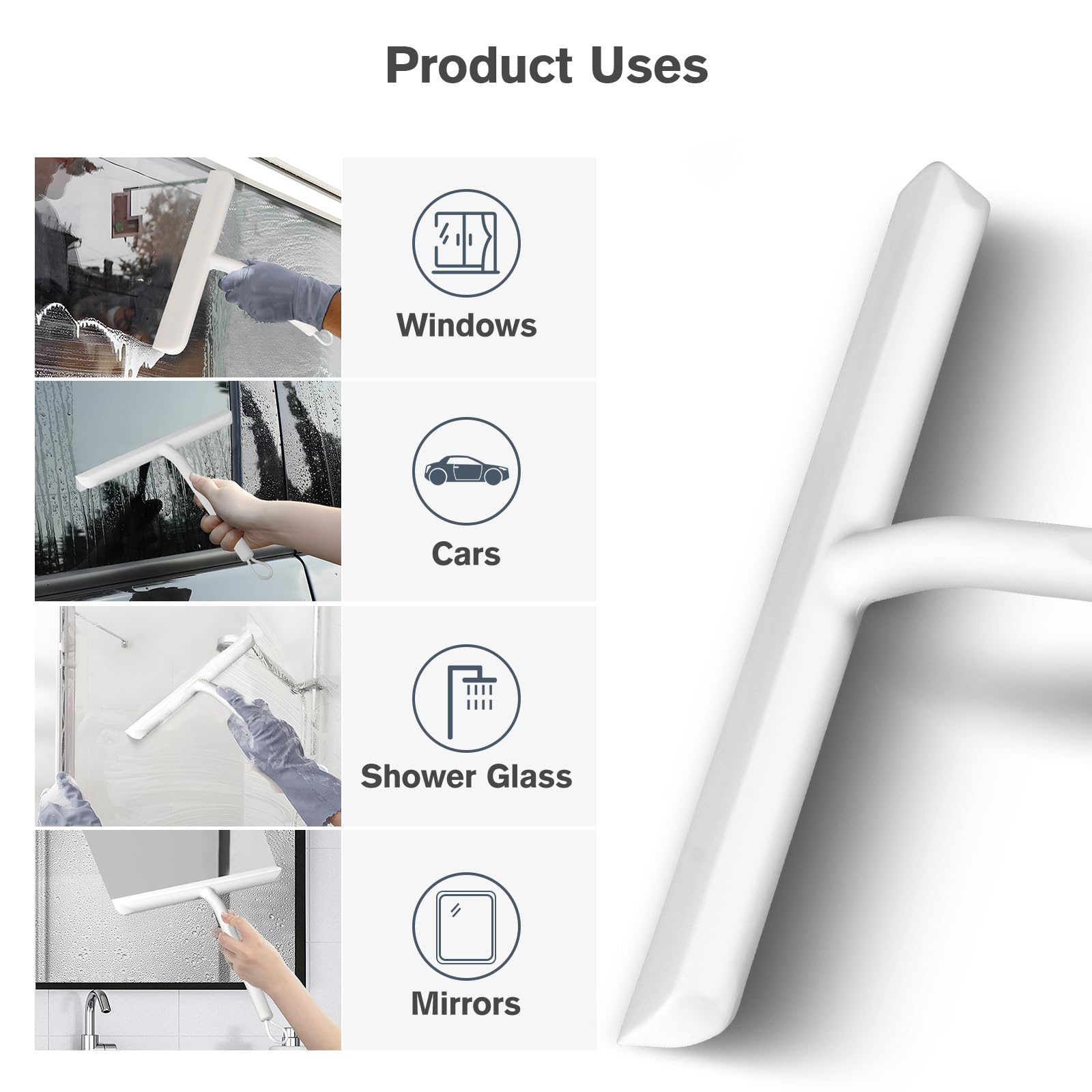 Vinabo Silicone Shower Squeegee for Glass Cleaning | 21cm Blade | White 7