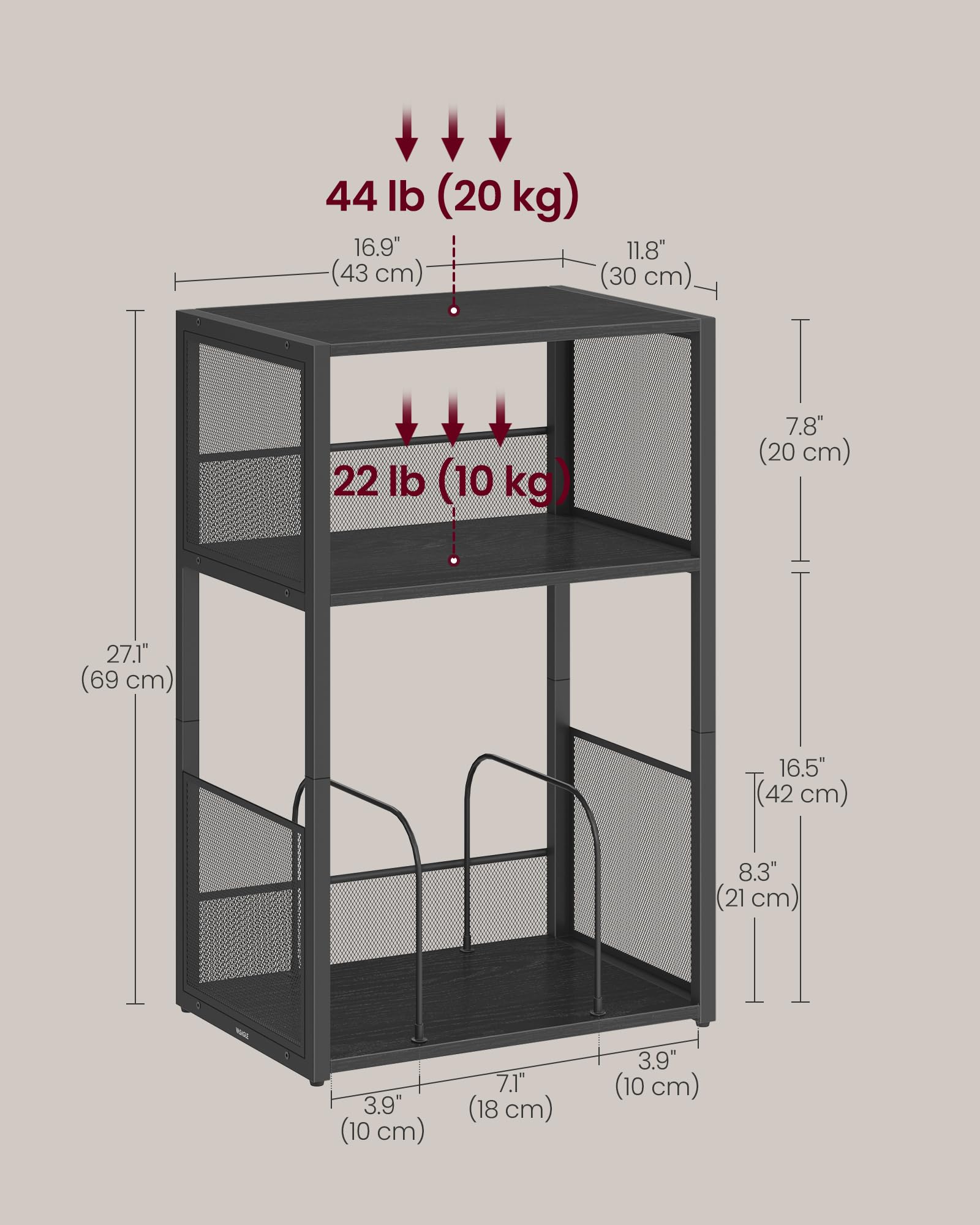 VASAGLE Record Player Stand & End Table - 3-Tier Storage for 100 Albums | Ebony Black 4