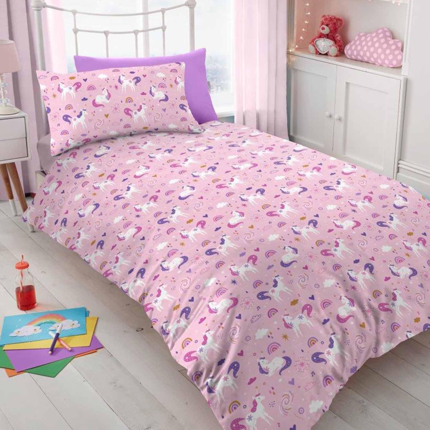 GC GAVENO CAVAILIA Microfiber Kids Duvet Cover Set - Single (135x200 cm) | 2 Piece Unicorn Girls Bedding 1