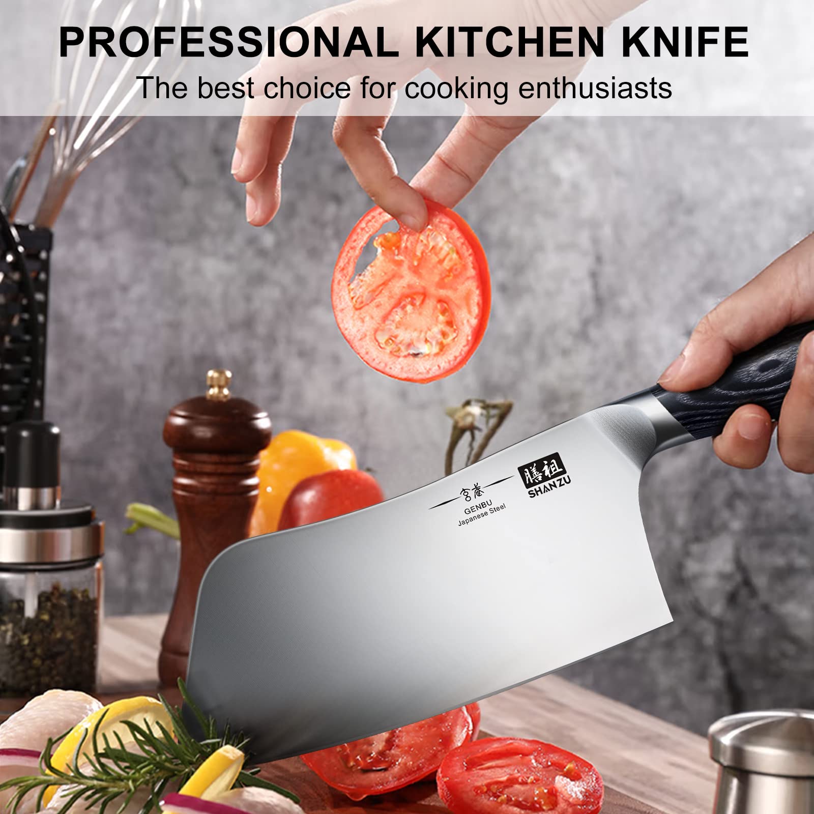 SHAN ZU 7 Inch Utility Knife - High Carbon Japanese Steel Cleaver with K133 Wooden Handle 6