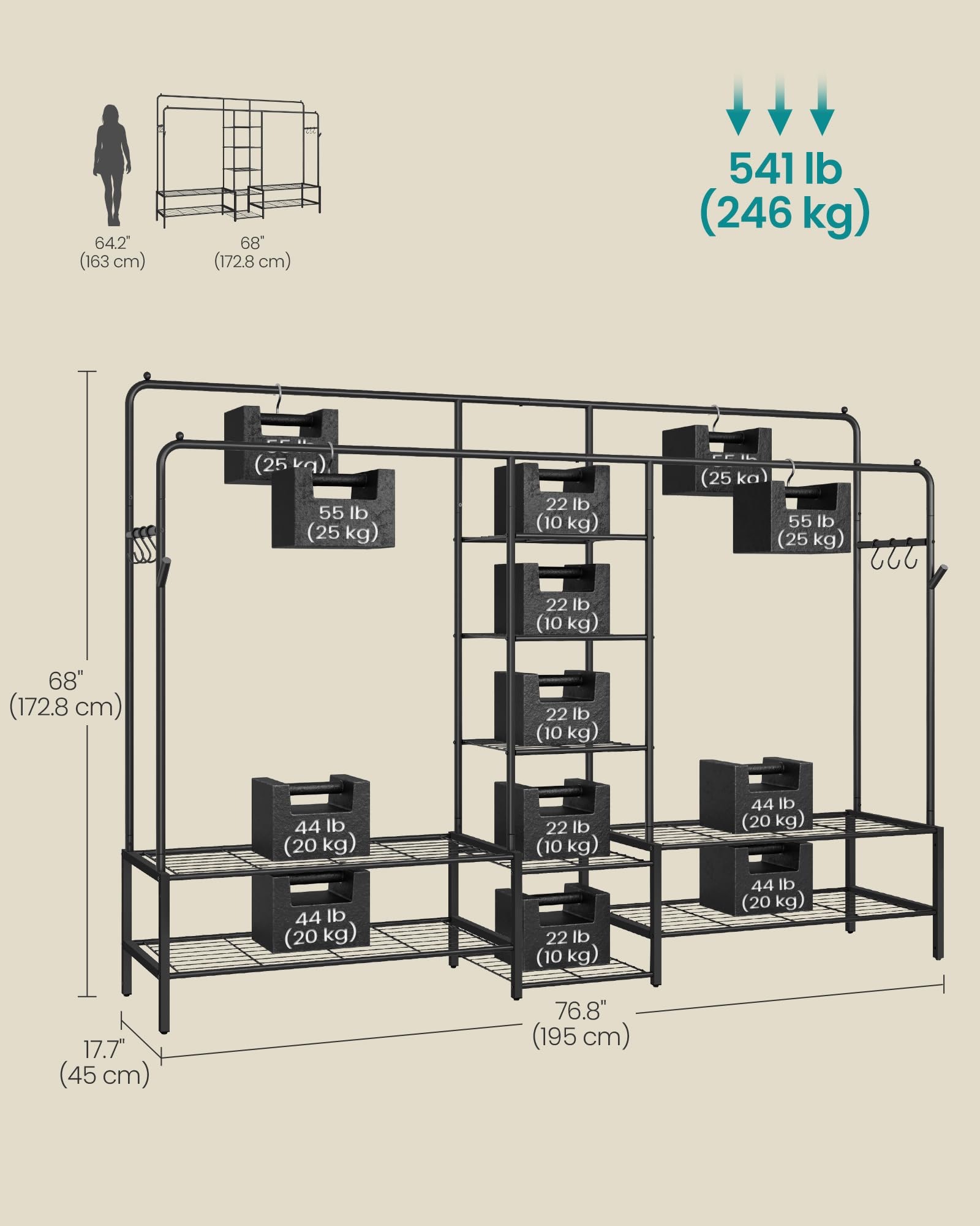 SONGMICS Open Wardrobe Clothes Rack - 4 Rails, 9 Shelves | Alloy Steel | Black 5