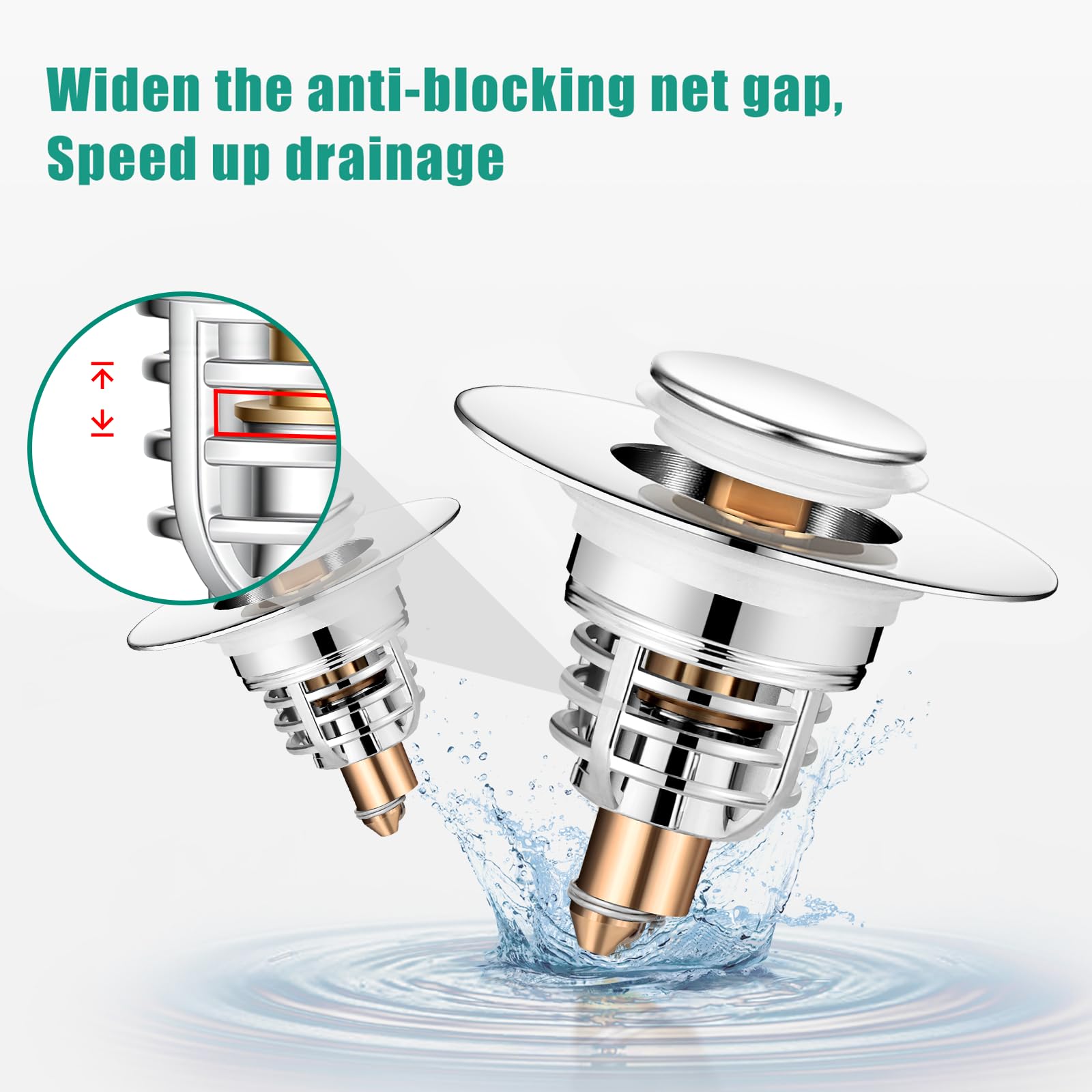 Diboniur Universal Sink Stopper - Pull Type Plug with Anti-Clogging Basket | Fits 32-41mm Drains 4