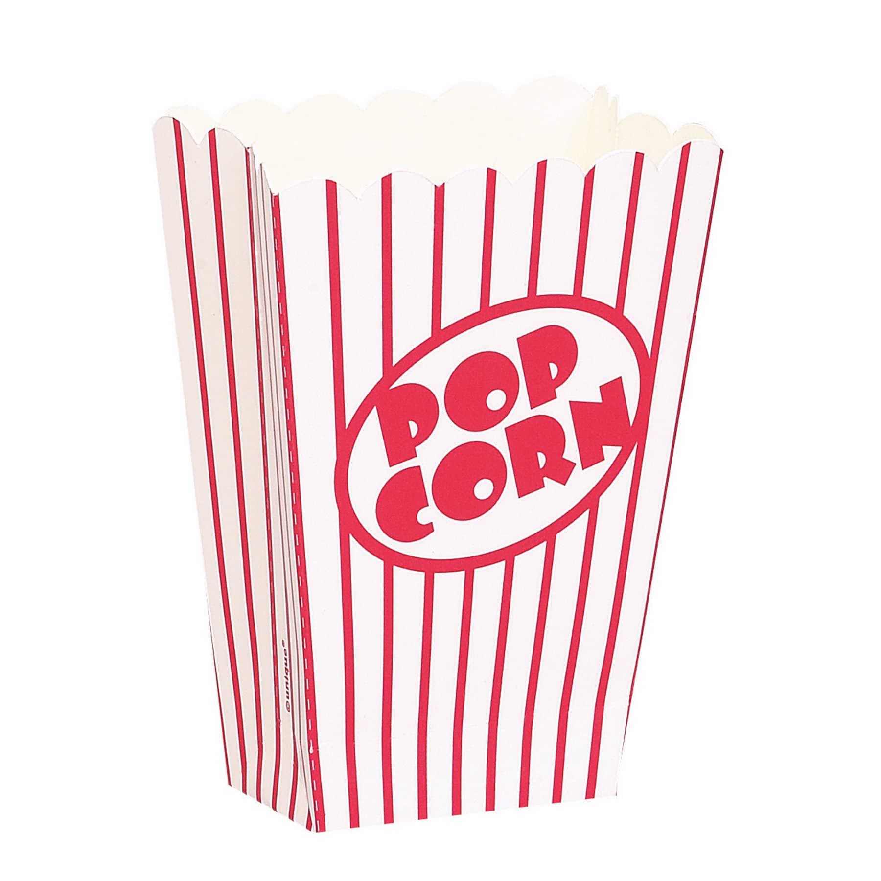 Unique Party Popcorn Boxes - 8 Count Pack | Retro Red & White Stripe | 13 cm Snack Size 1