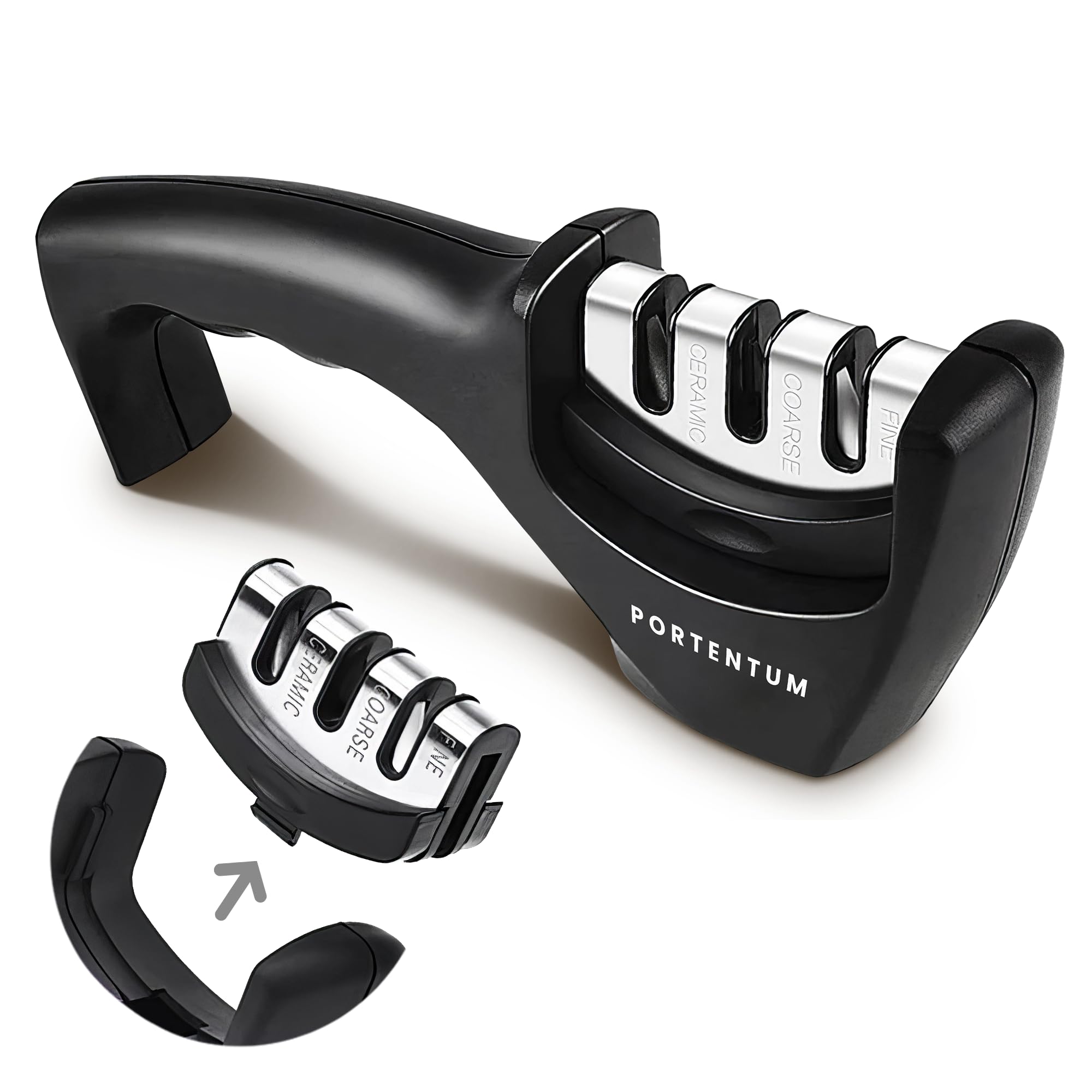 PORTENTUM 3-Stage Manual Knife Sharpener - Tungsten Carbide | Non-Slip Base | For Straight & Serrated Steel Knives 1