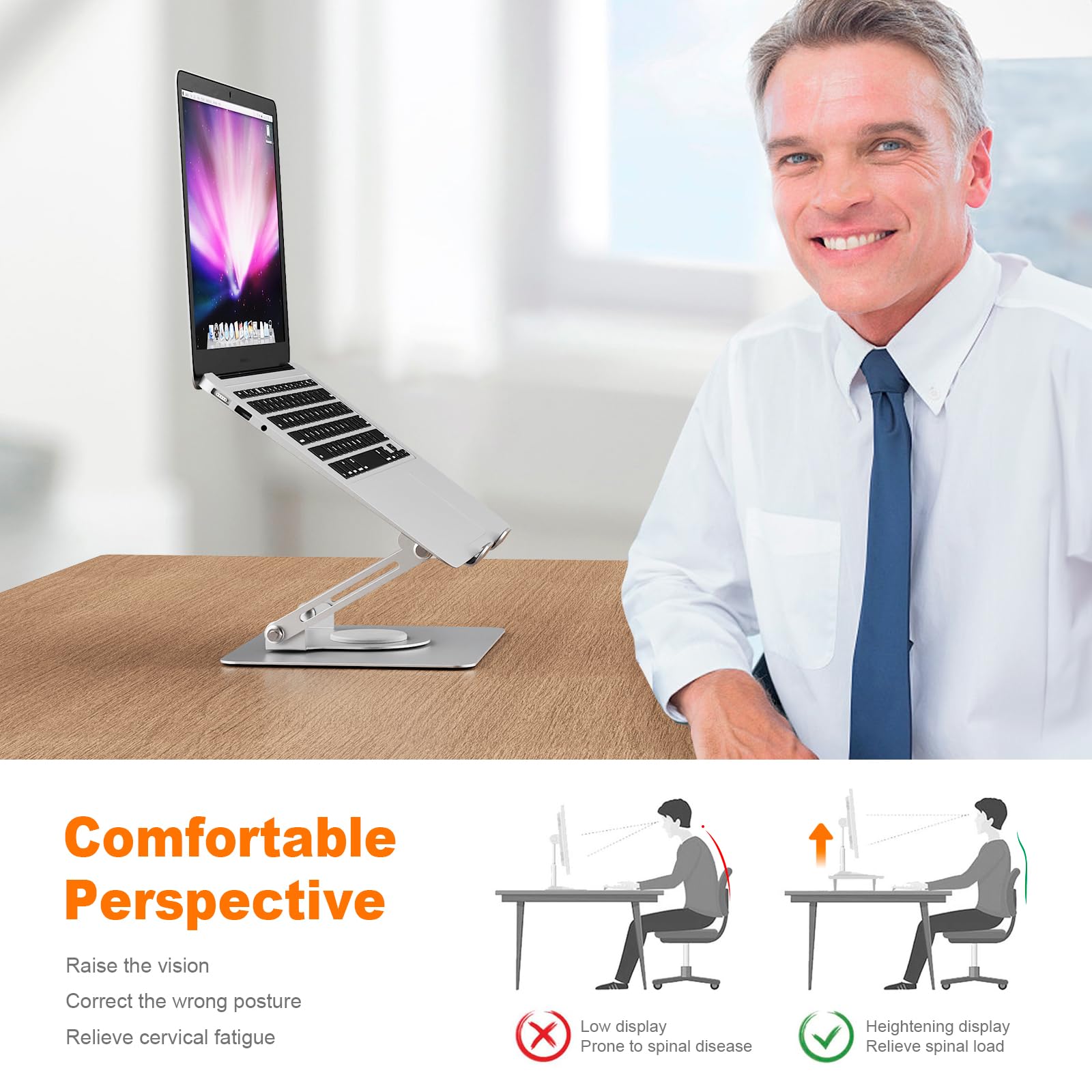 GRIFEMA Laptop Stand - 360° Swivel Base, Foldable & Adjustable Height for 11-17 Inch Laptops 7