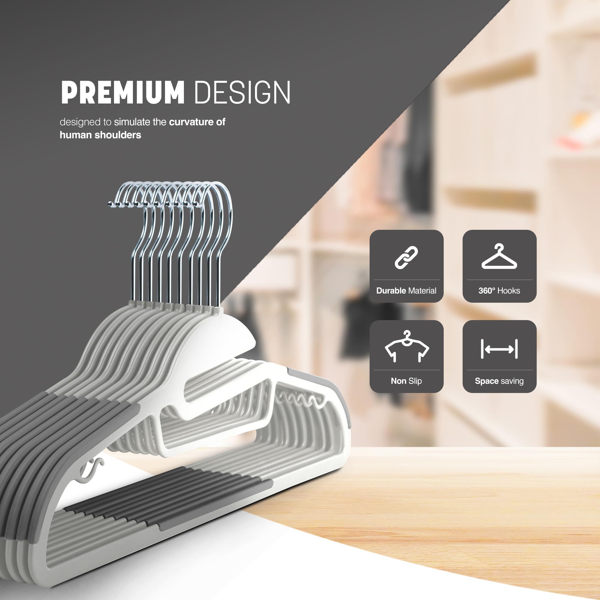 KEPLIN 20-Pack Non-Slip Velvet Hangers - Slimline Space Saving with 360° Swivel Hooks 3