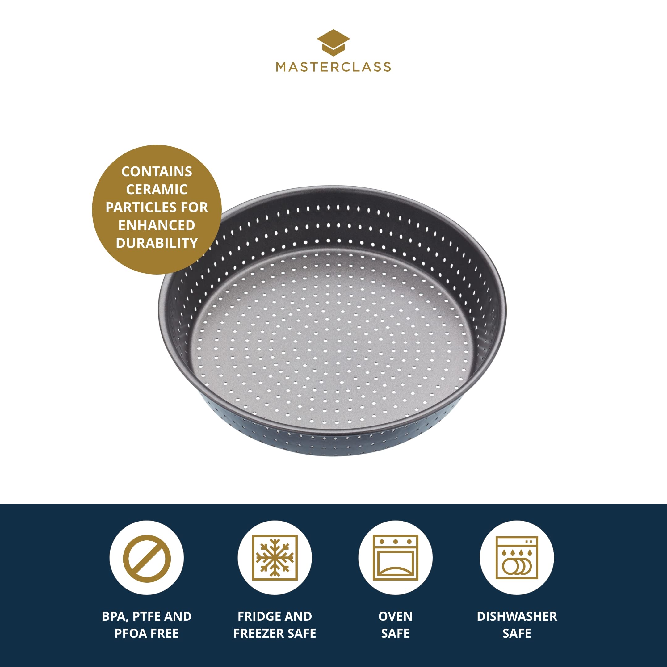 MasterClass Crusty Bake 23 cm Deep Perforated Pie Dish | 9 Inch Round Tin | PFOA Non-Stick Steel 3