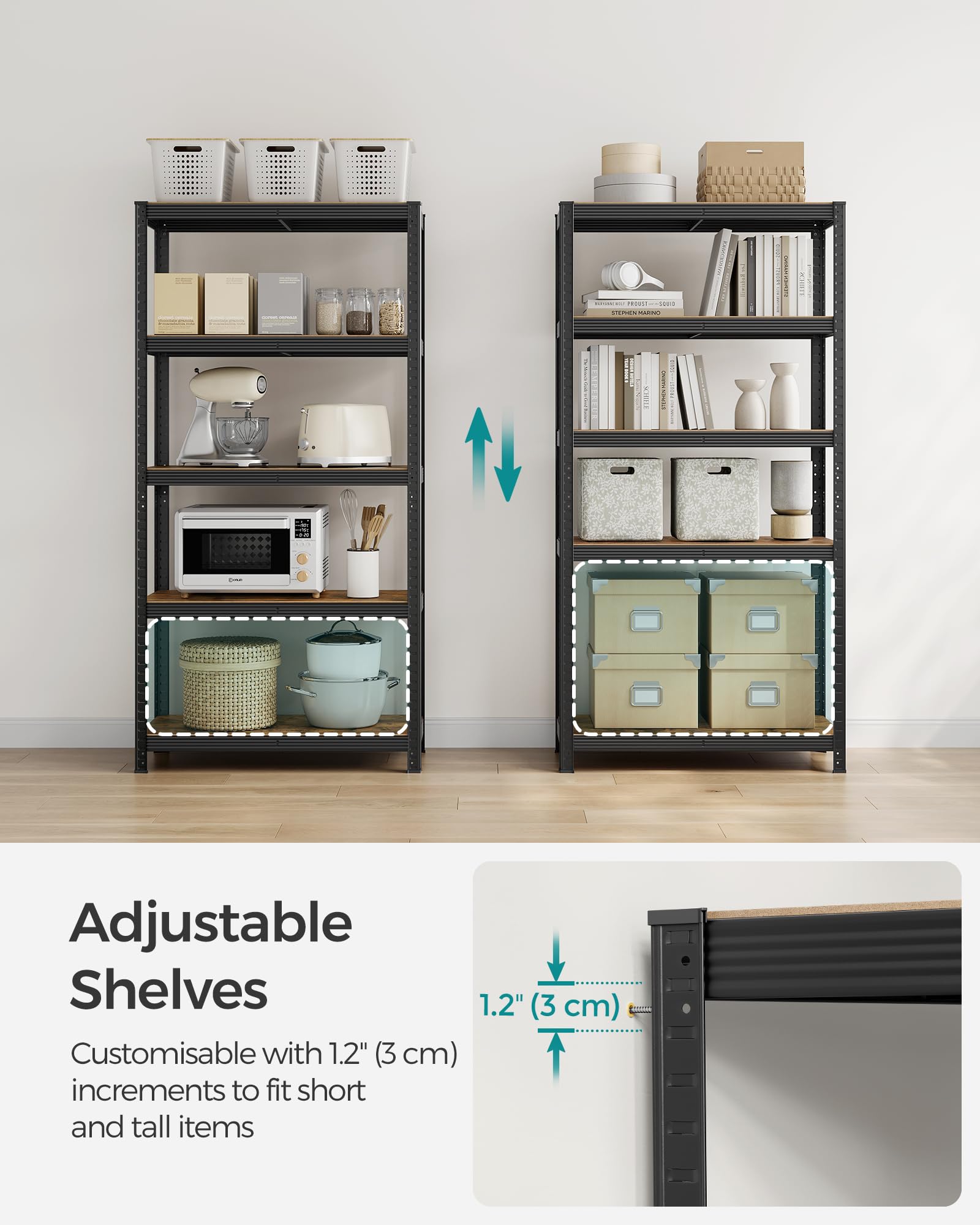 SONGMICS Set of 2 Shelving Units - 875 kg Total Capacity | Rustic Brown/Black | 40D x 90W x 180H cm 6
