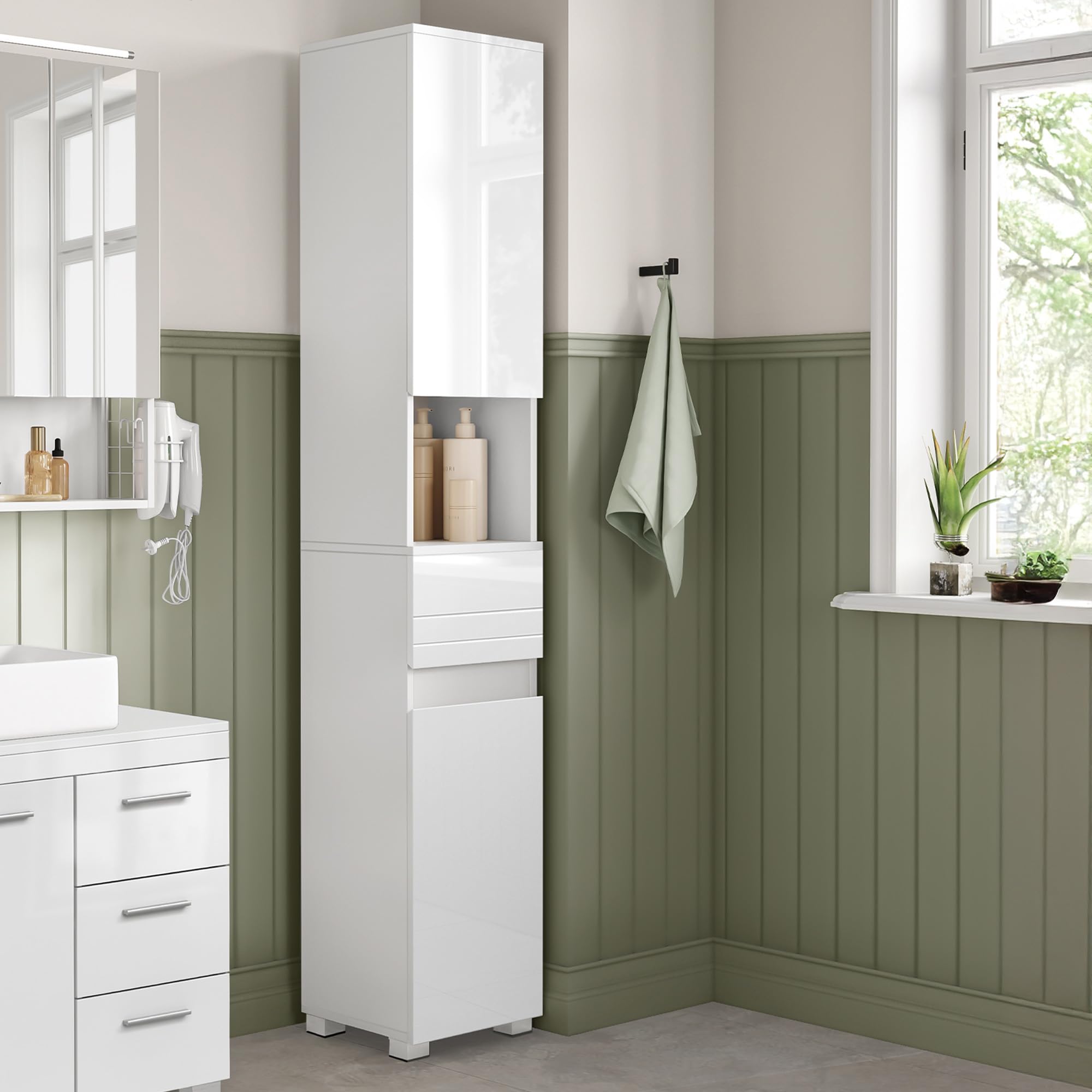 VASAGLE Tall Bathroom Cabinet - Slim Storage | White | MDF | 30x30x170 cm 1