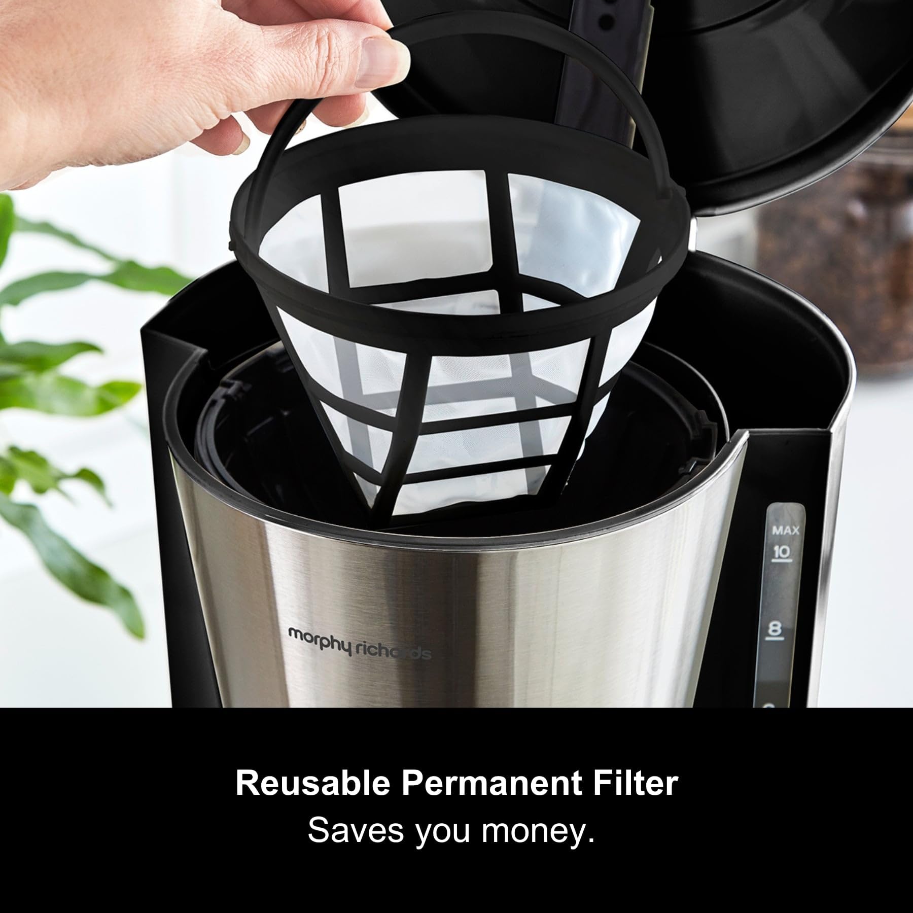Morphy Richards Equip Filter Coffee Machine - 10 Cup, Pour Over Technology, Aroma Blender, Black/Brushed Steel 4