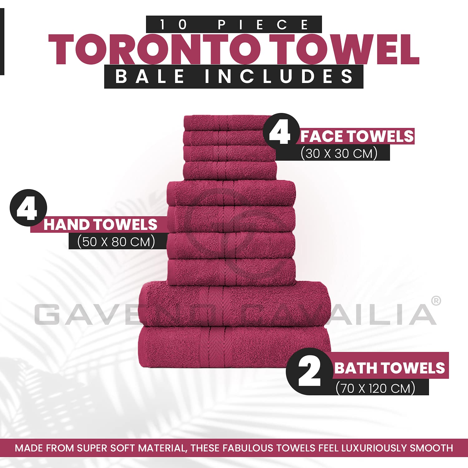 GC GAVENO CAVAILIA 10 Piece Cotton Towel Bale Set | 450 GSM | Deep Red | Quick Drying 3