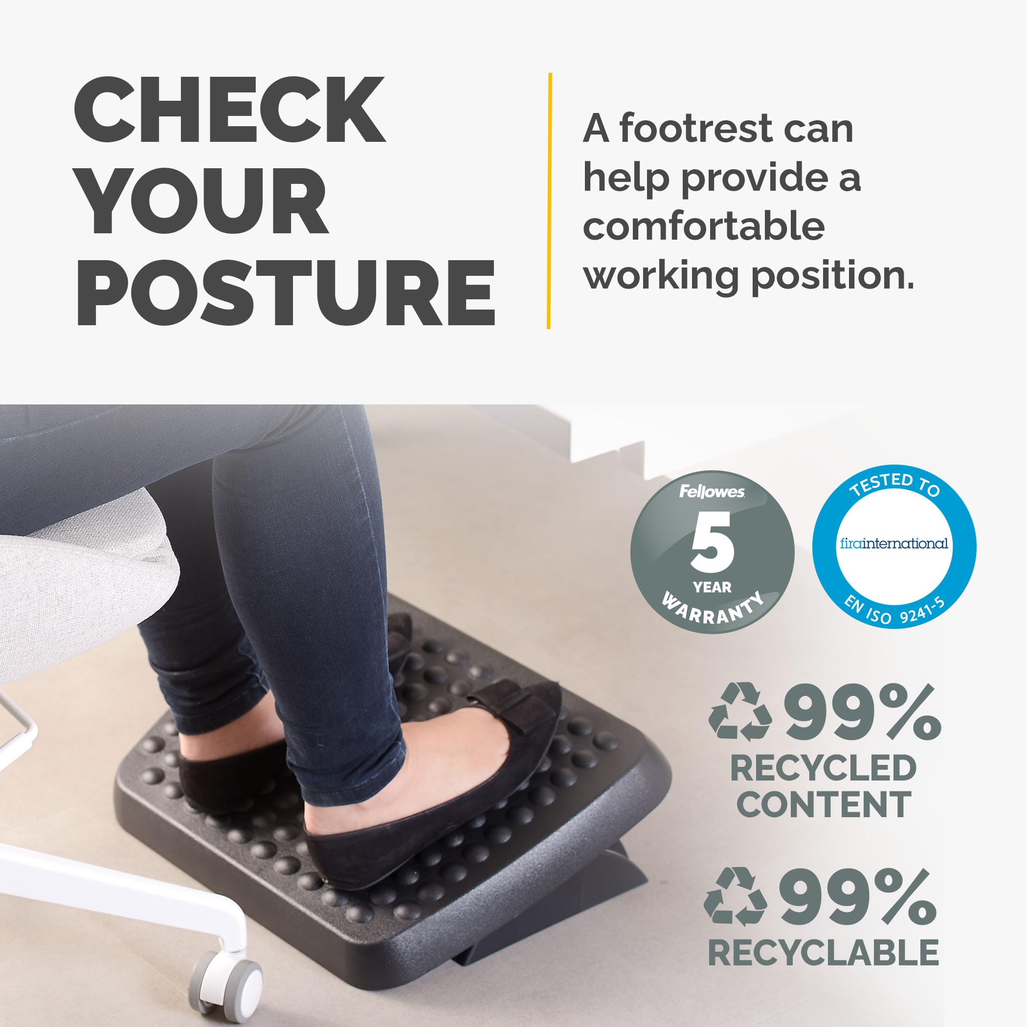 Fellowes Standard Under Desk Footrest - Dual Position Height Adjustment | Textured Surface | FIRA Accredited 4
