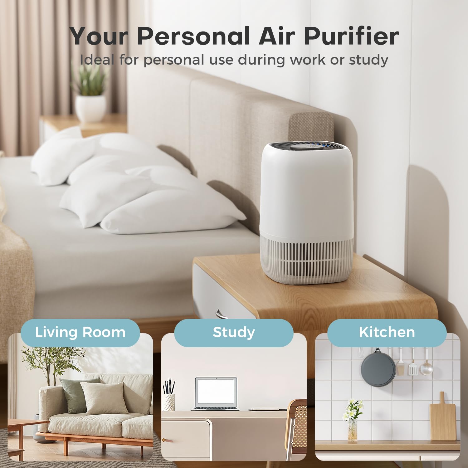 AROEVE Air Purifier for Bedroom with H13 HEPA Filter | 5W Energy Saving | 22dB Quiet Operation