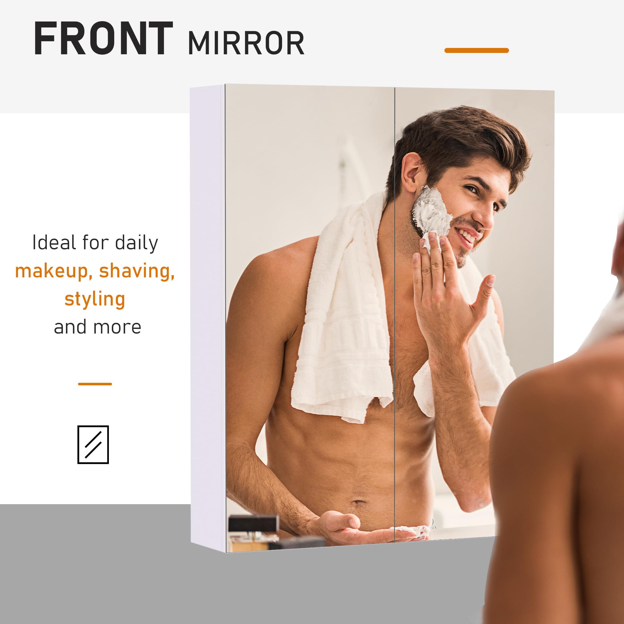 HOMCOM Wall Mount Bathroom Mirror Cabinet with Adjustable Shelf | White MDF | 60W x 15D x 75H cm 6