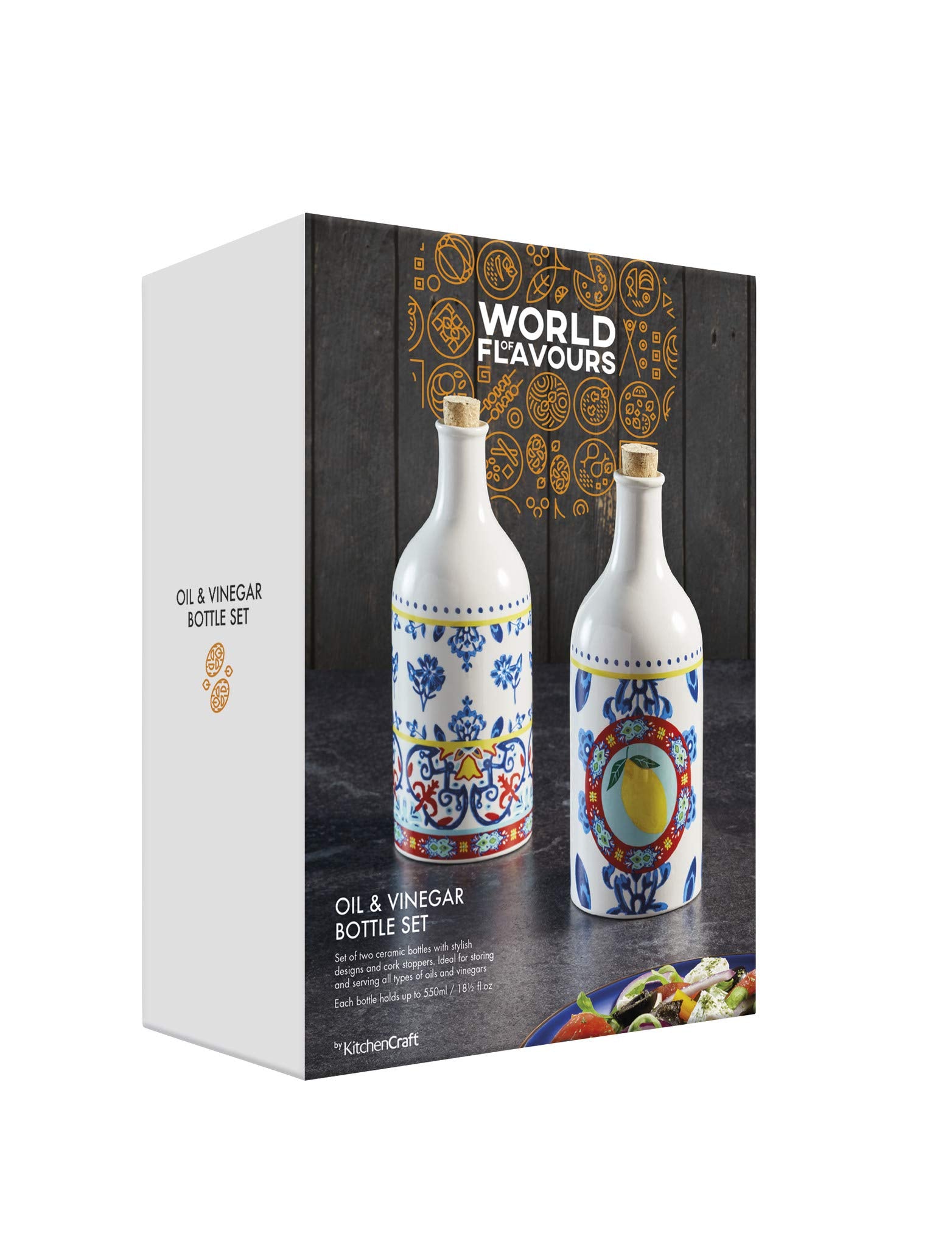 KitchenCraft World of Flavours Ceramic Oil & Vinegar Bottle Set | 500ml Capacity | Multicolour 5