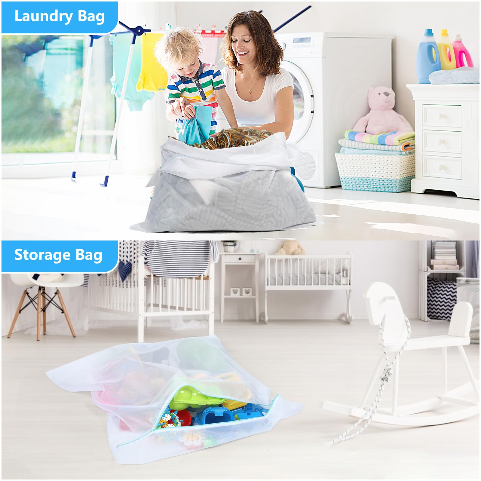 OTraki Large Fine Mesh Laundry Bags - 2 Pack, 35 x 43 inch, Rustproof Zipper | Polyester 3