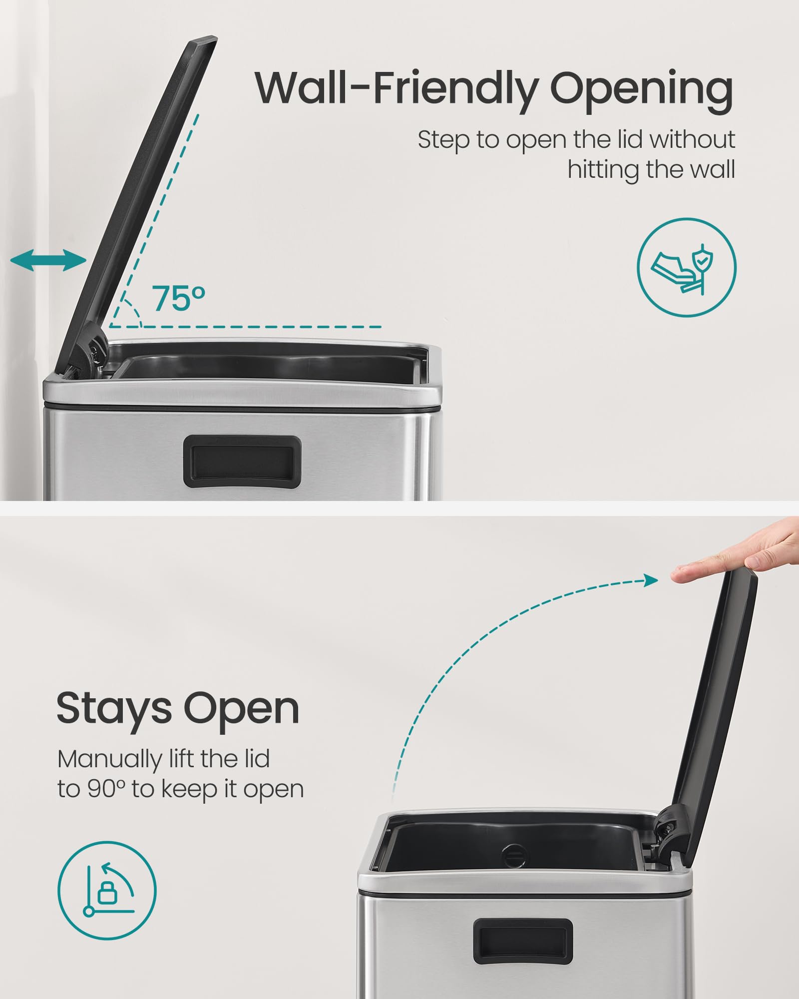 SONGMICS 50 L Stainless Steel Kitchen Bin with Foot Pedal | Rust & Fingerprint Resistant | Includes 15 Bin Bags 4