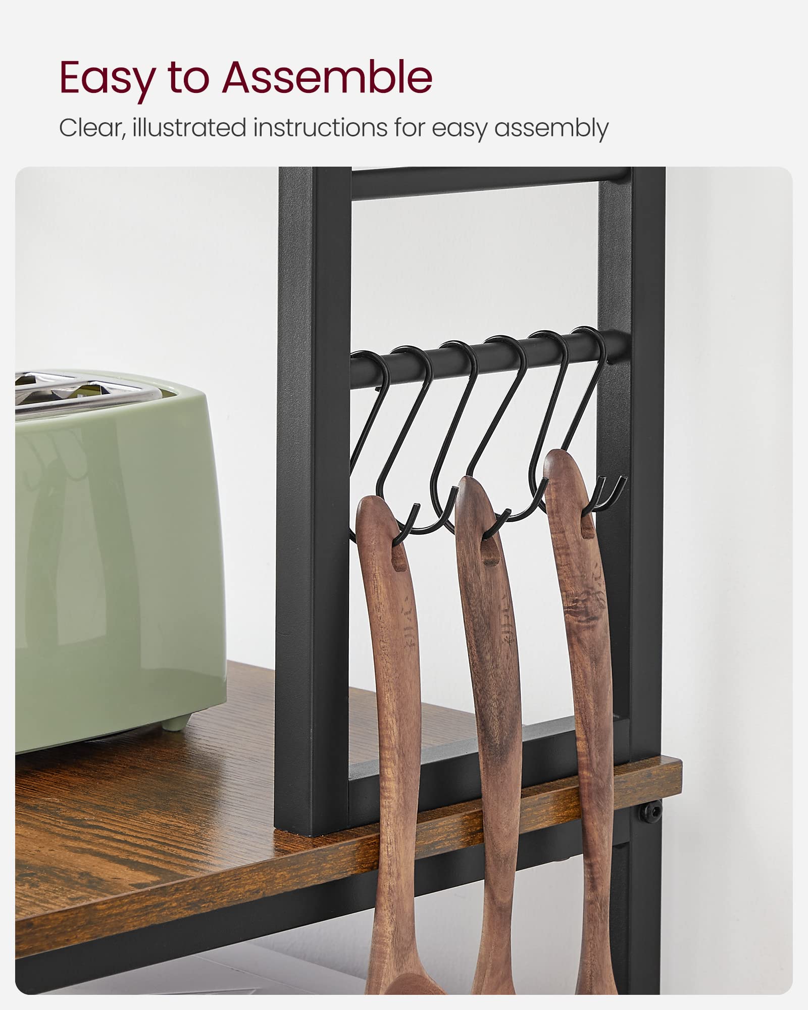 VASAGLE Kitchen Storage Rack - 6 Shelves, 40 x 60 x 167 cm, Rustic Brown + Black 9