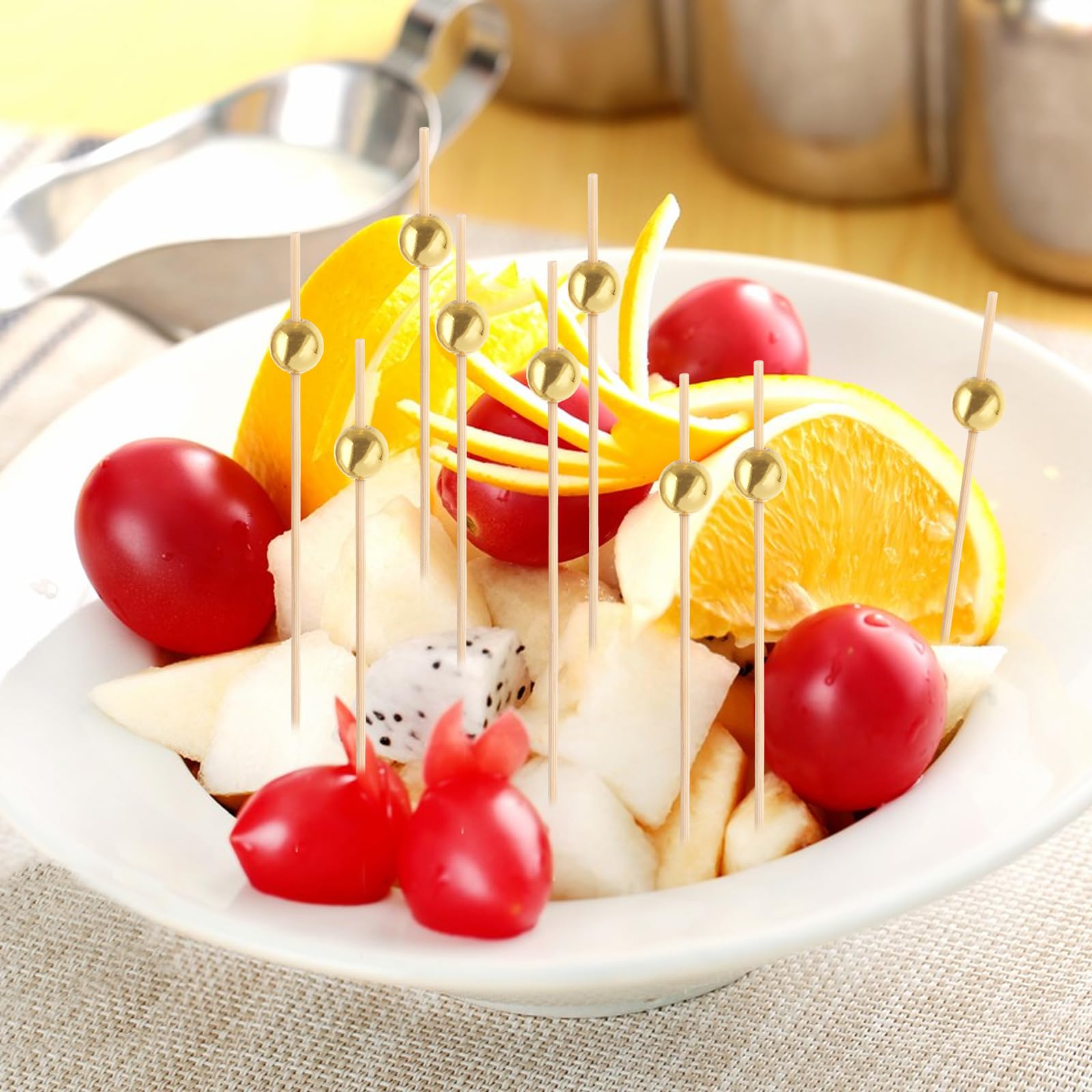 ASelected Cocktail Sticks - 300 Pack Wooden Skewers with Gold/Silver Bead Accent | 12 cm Length 3