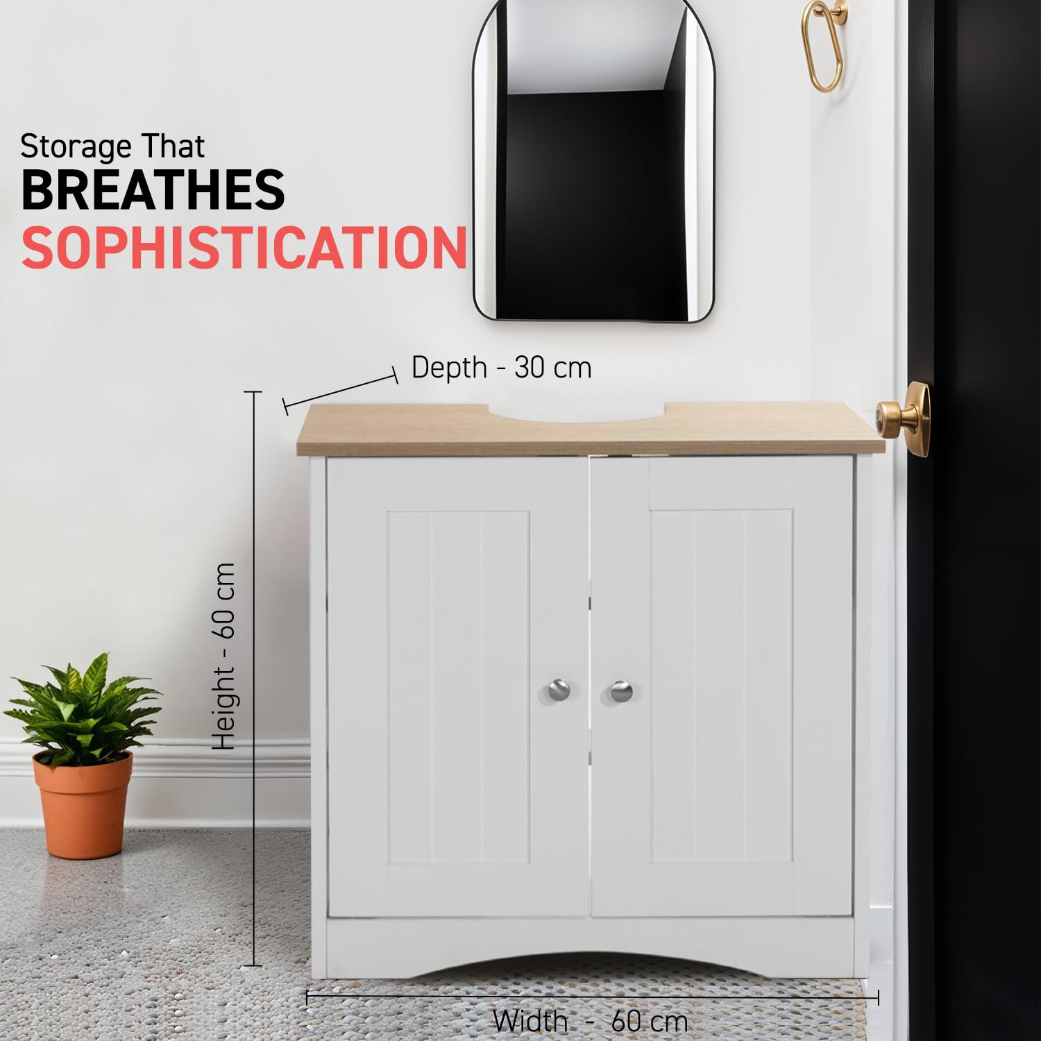 TAD TIMBER ART DESIGN UK Bathroom Sink Cabinet - White & Oak | H 60cm x W 60cm 2