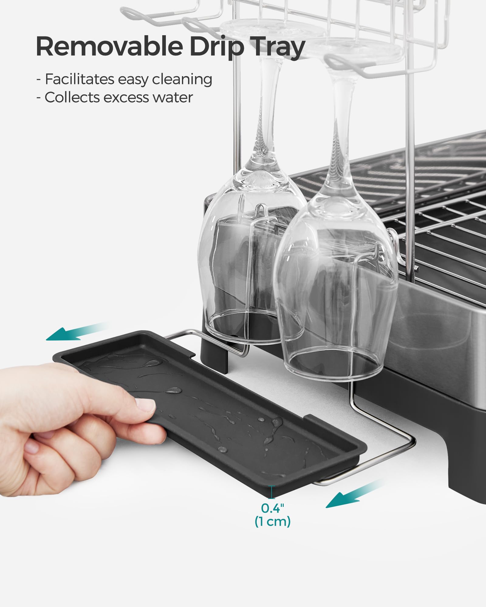 SONGMICS 2-Tier Stainless Steel Dish Drying Rack with Extendable Spout | Rustproof | 32.5 x 58 x 39.6 cm 8