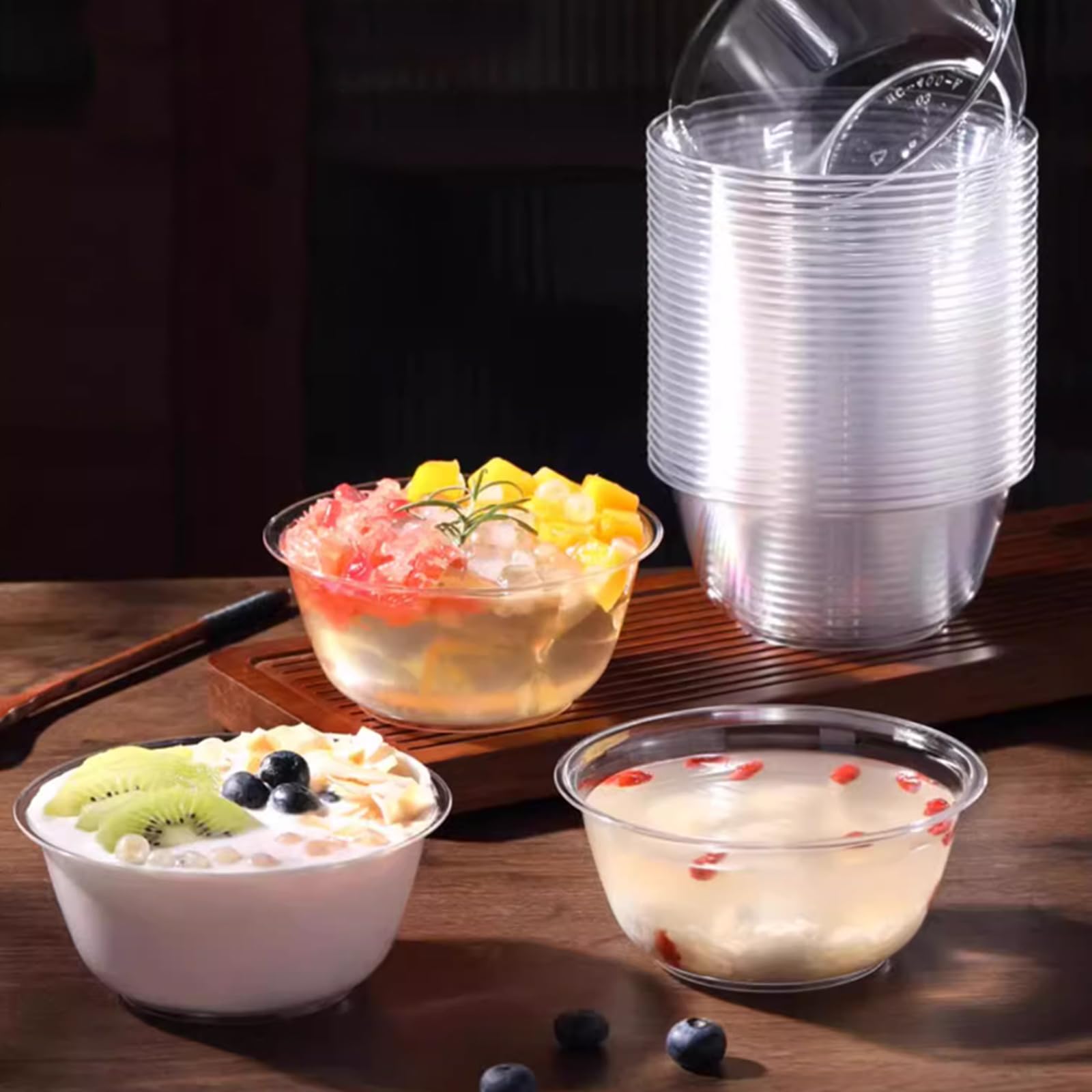 ASelected 50 Pcs Dessert Bowls - 190Ml Clear Hard Plastic | Stackable & Reusable 6