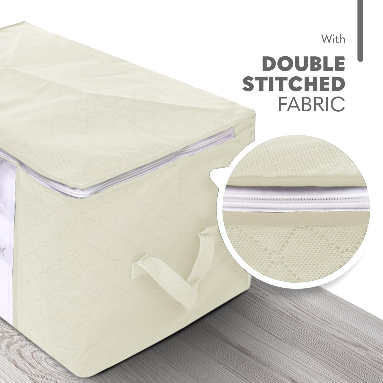 delka 90L Under-Bed Storage Bags with Lids, Beige Fabric, 3 Items | Foldable & Transparent 3