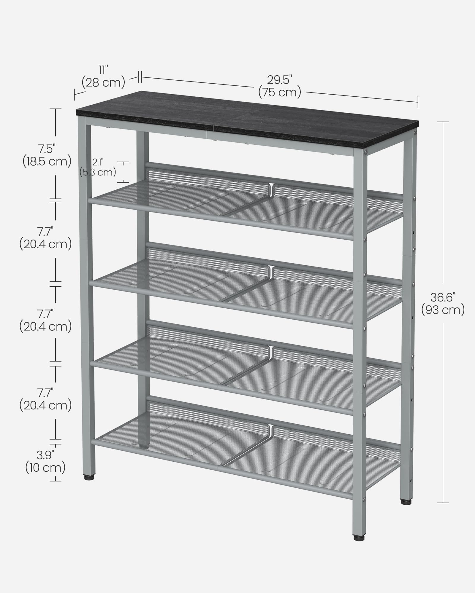 VASAGLE Shoe Rack - 5-Tier Storage with Adjustable Shelves | Industrial Design | Charcoal Grey & Silver 3