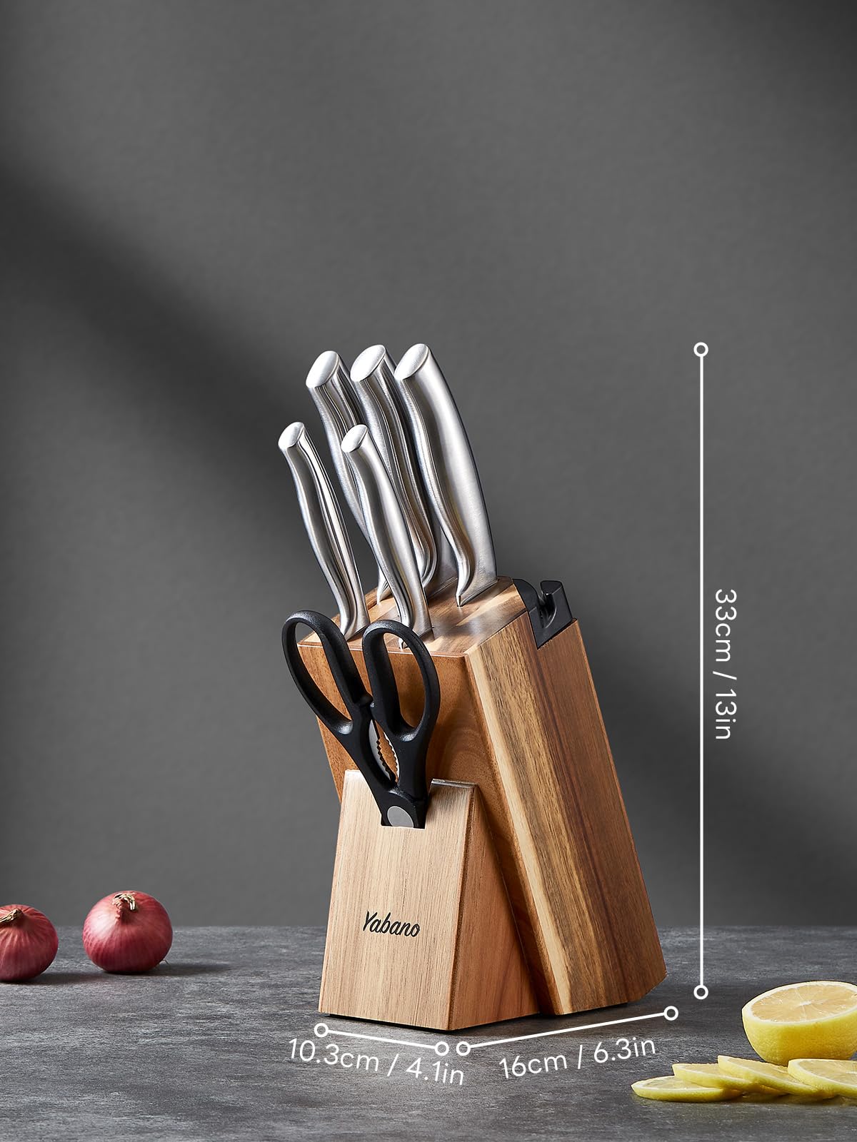 Yabano 7 Piece Kitchen Knife Set with Block | German Stainless Steel | Full-Tang 7