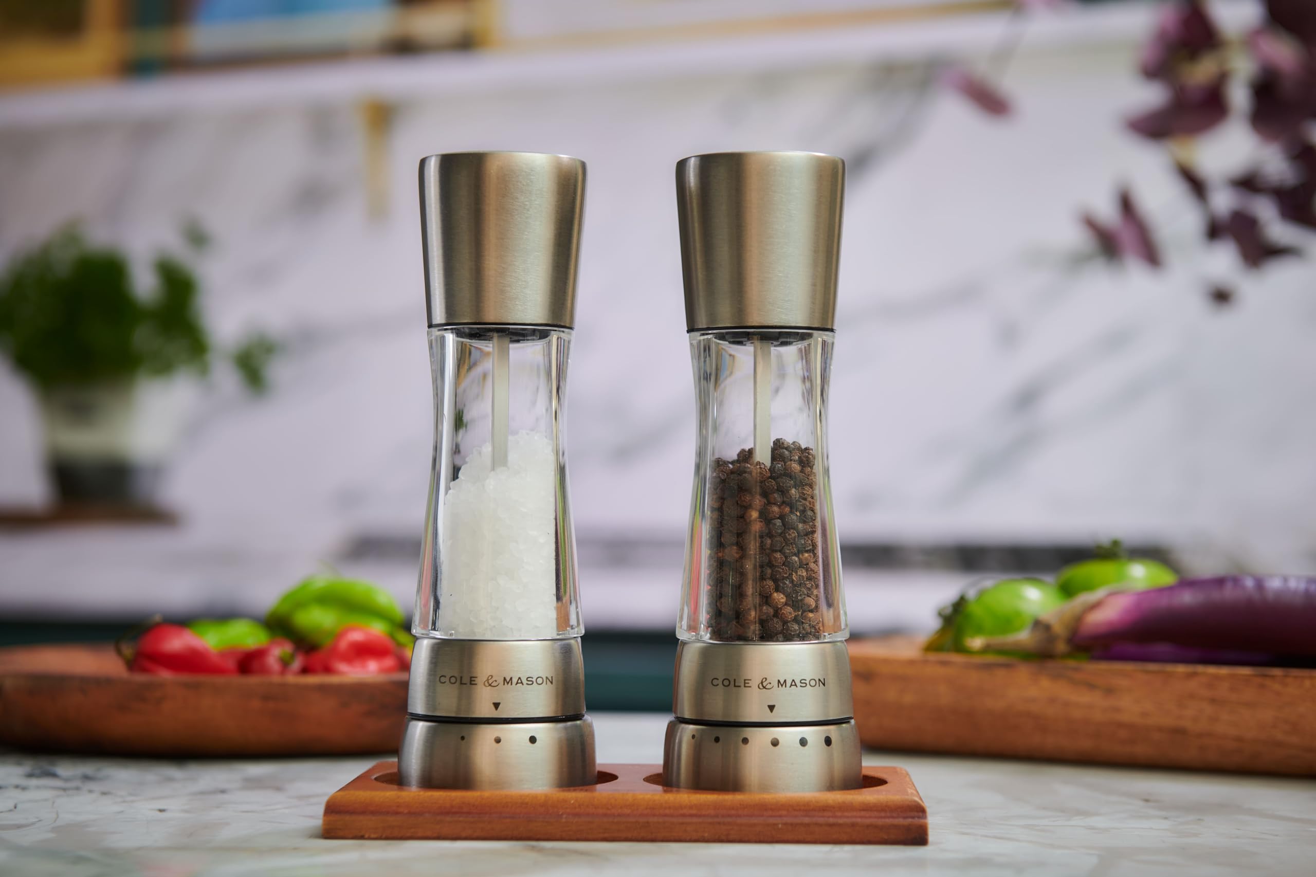 Cole & Mason Wooden Mill Tray for Salt and Pepper Mills | Walnut Stained Beech Wood | 132x130x59mm 3