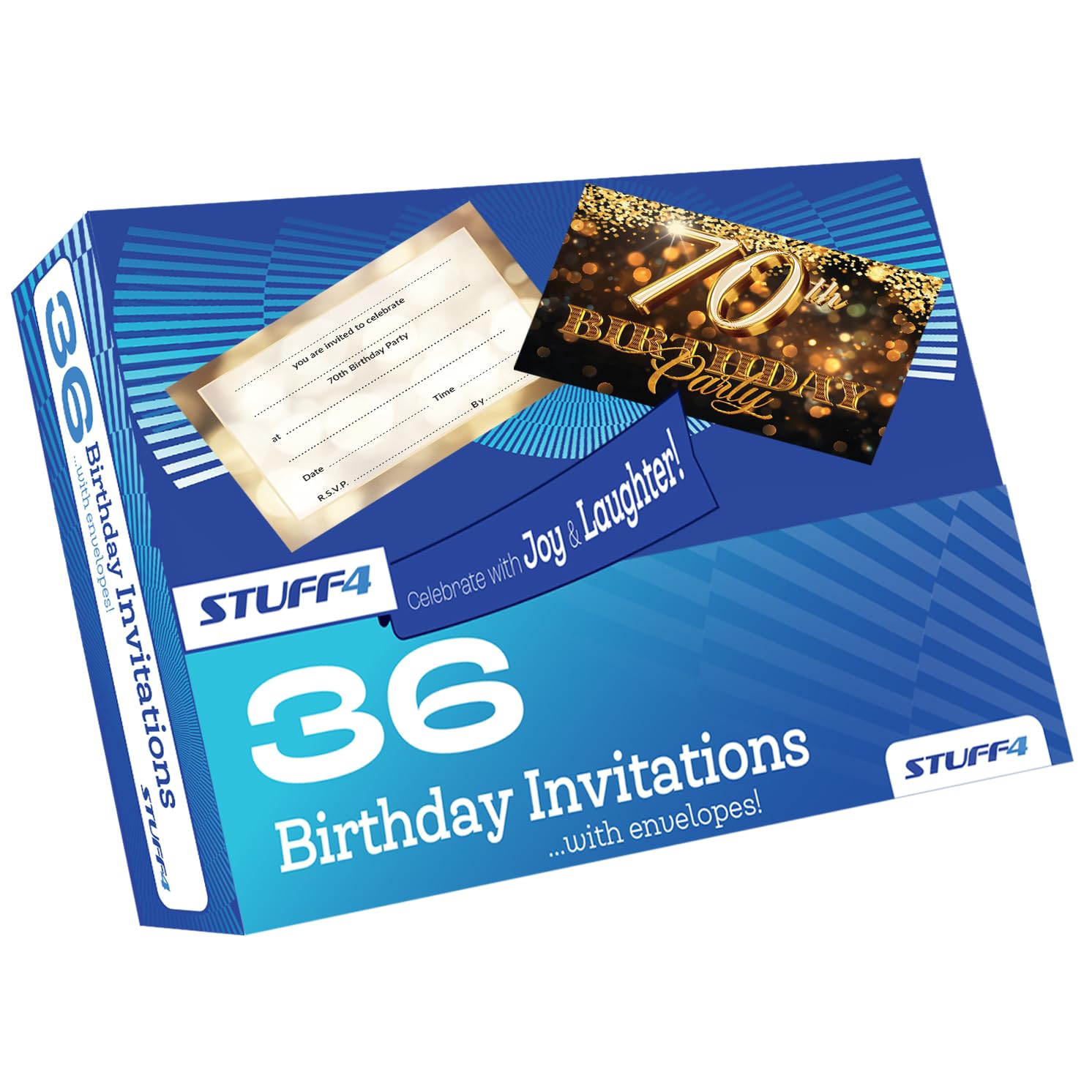Stuff4 70th Birthday Party Invitations - Gold Confetti Design | 36 Pack with Envelopes 3