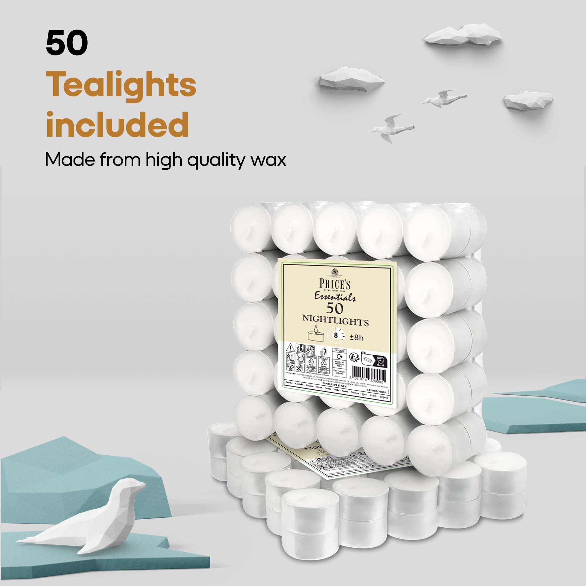 Price's Candles 50 Pack Tea Lights - 8 Hour Clean Burn | Vegan & Kosher Friendly 6