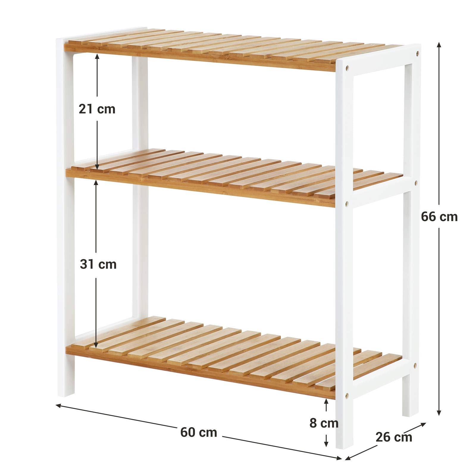 SONGMICS Bamboo Storage Shelf - 3 Tier Shelving Unit | Natural + White | 60x26x66 cm 3