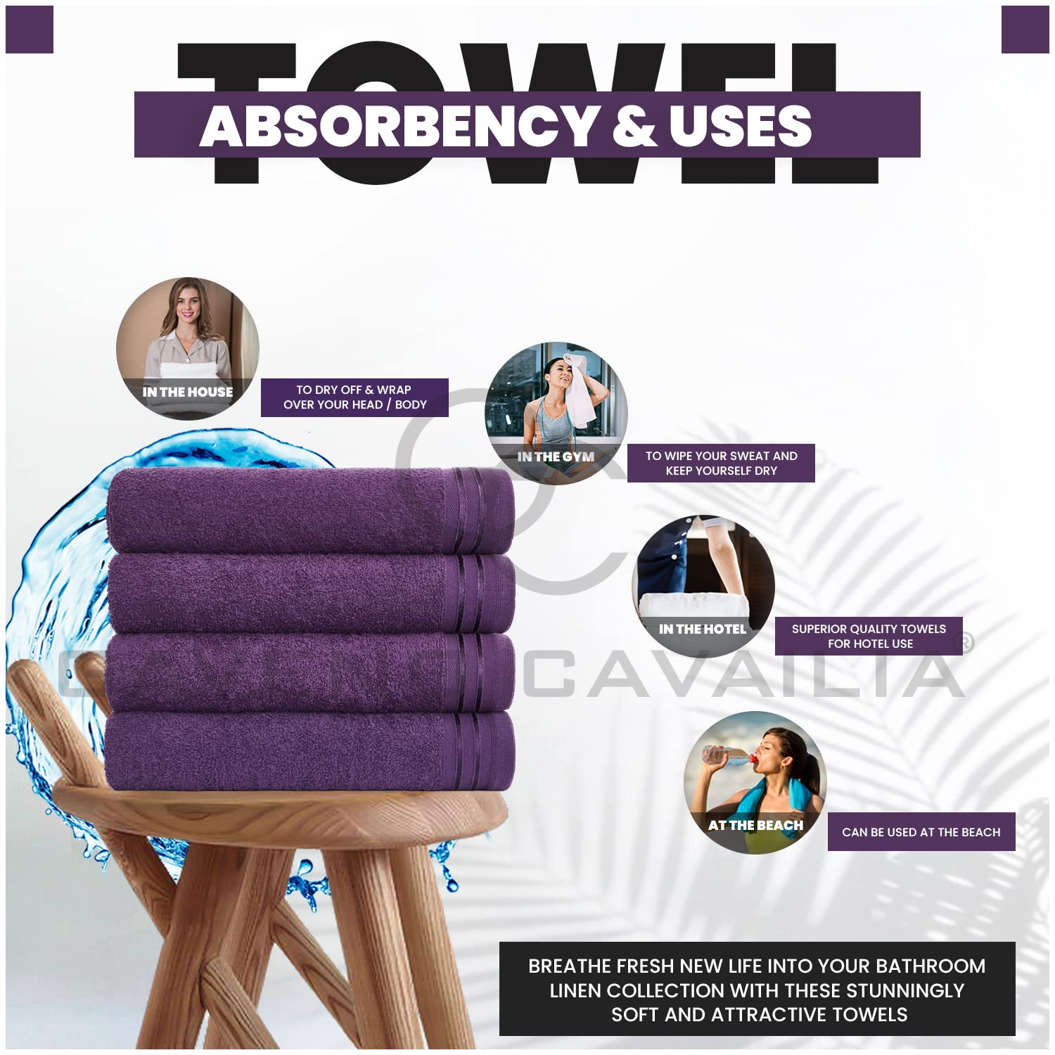 GC GAVENO CAVAILIA Wilsford Bath Sheets - 4 Pack Egyptian Cotton, 75x135 cm, 450 GSM, Purple 5