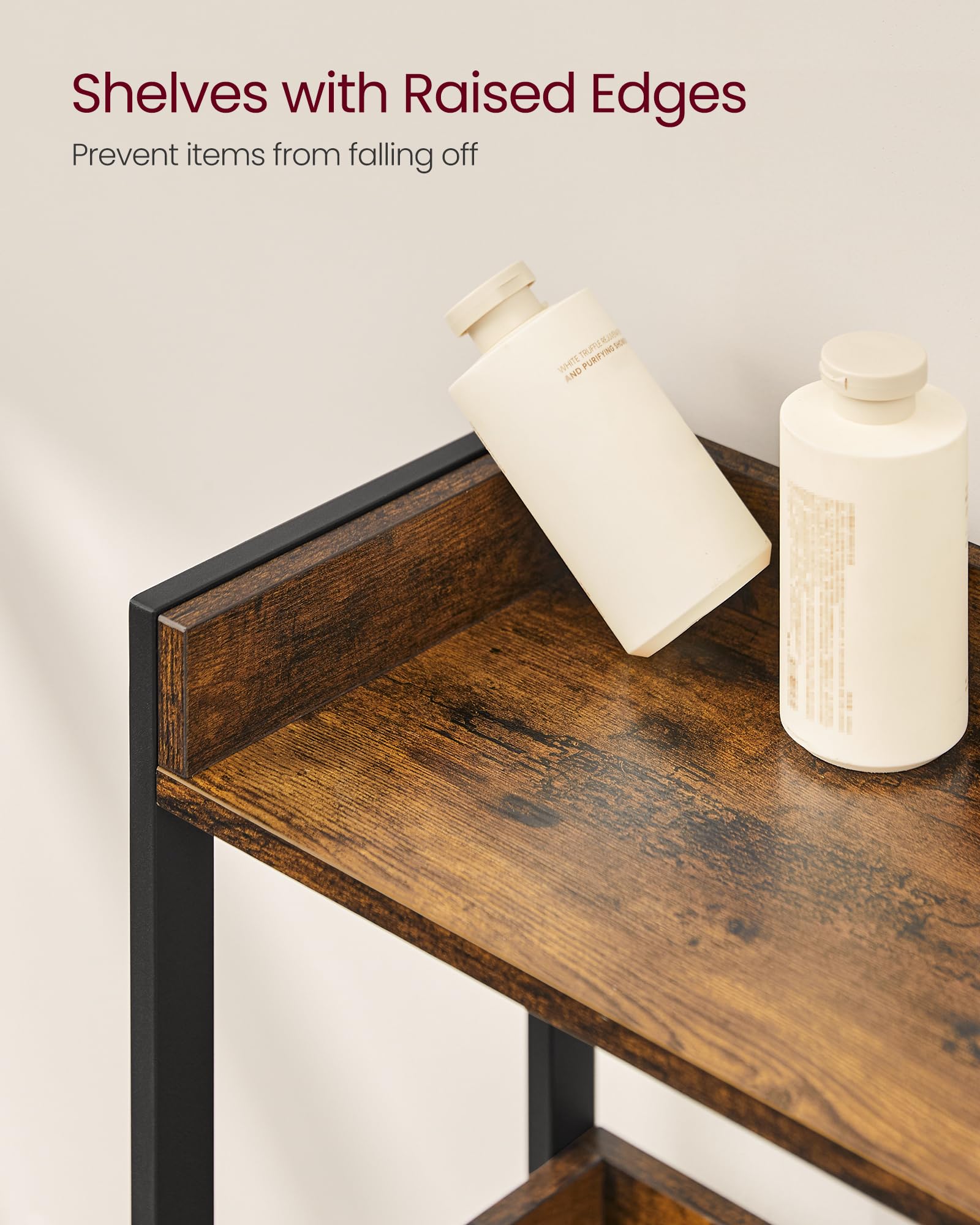 VASAGLE 3 Tier Over the Toilet Storage Shelf | Industrial Style | Rustic Brown & Black | BTS002B01 7