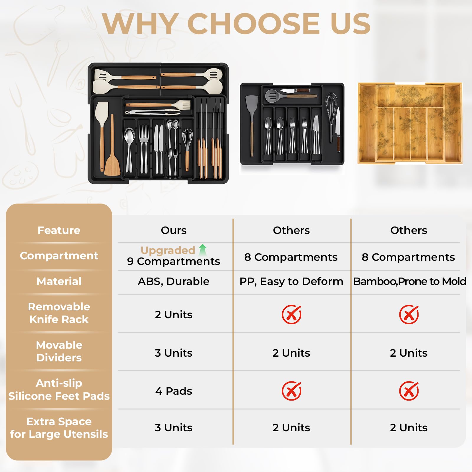 Euqvunn Expandable Cutlery Drawer Organiser - 9 Compartments, Adjustable Size, Black 6