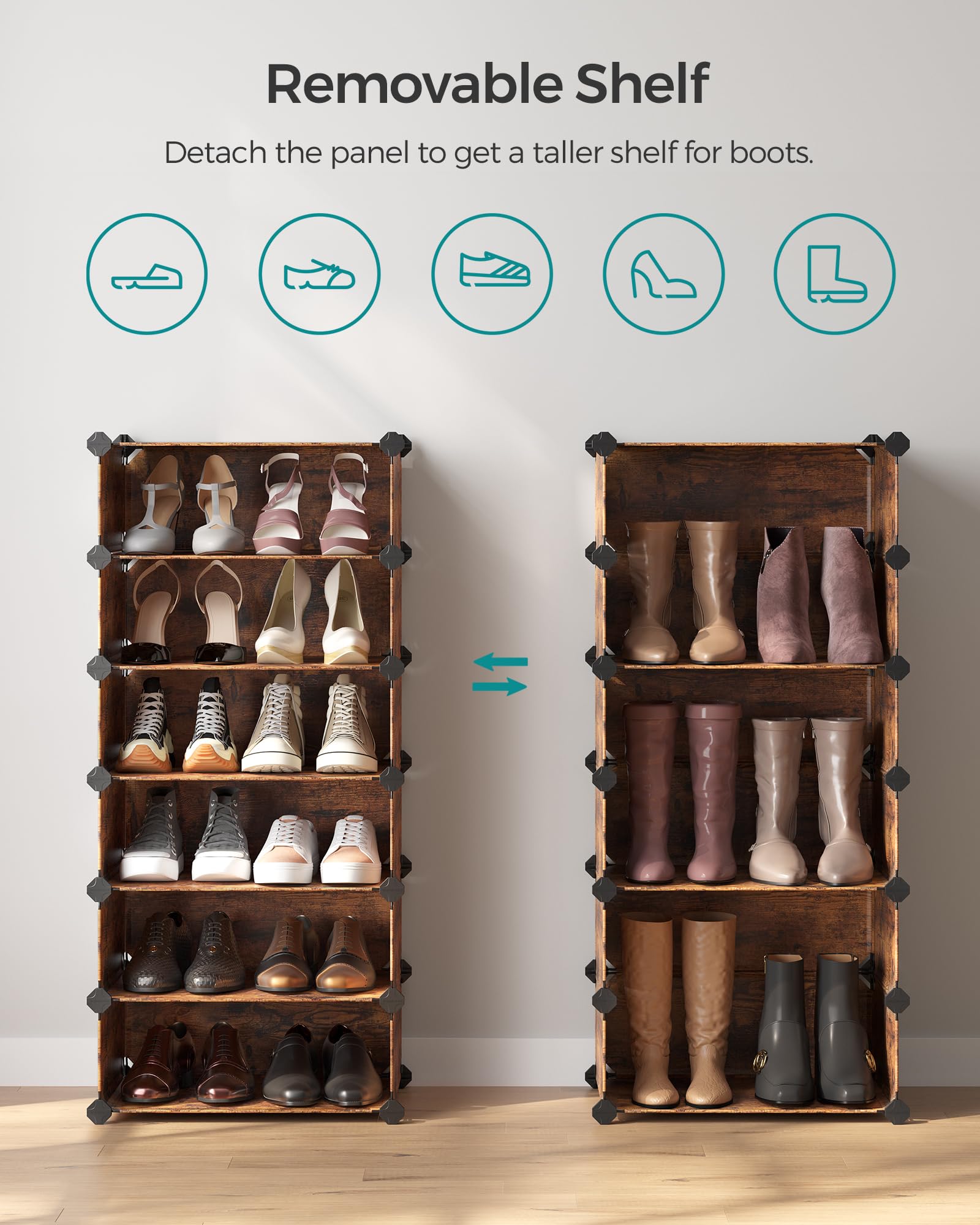SONGMICS Interlocking Shoe Rack - Modular DIY Storage for 20-30 Pairs | 10 Slots | Rustic Brown 5