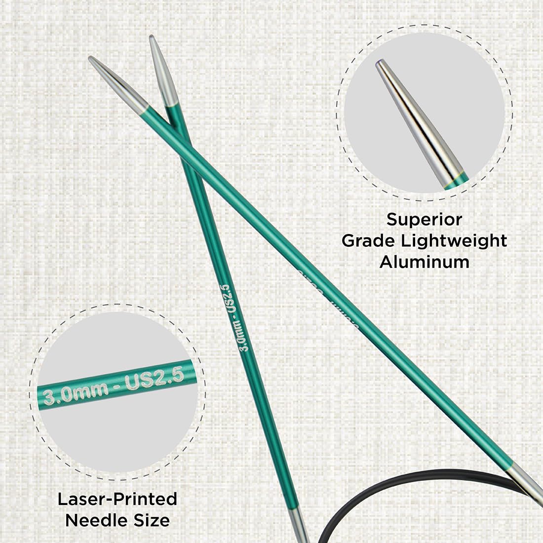 KnitPro Zing Fixed Circular Knitting Needles - 3.00mm Size | 40cm Length | Lightweight Aluminum 2