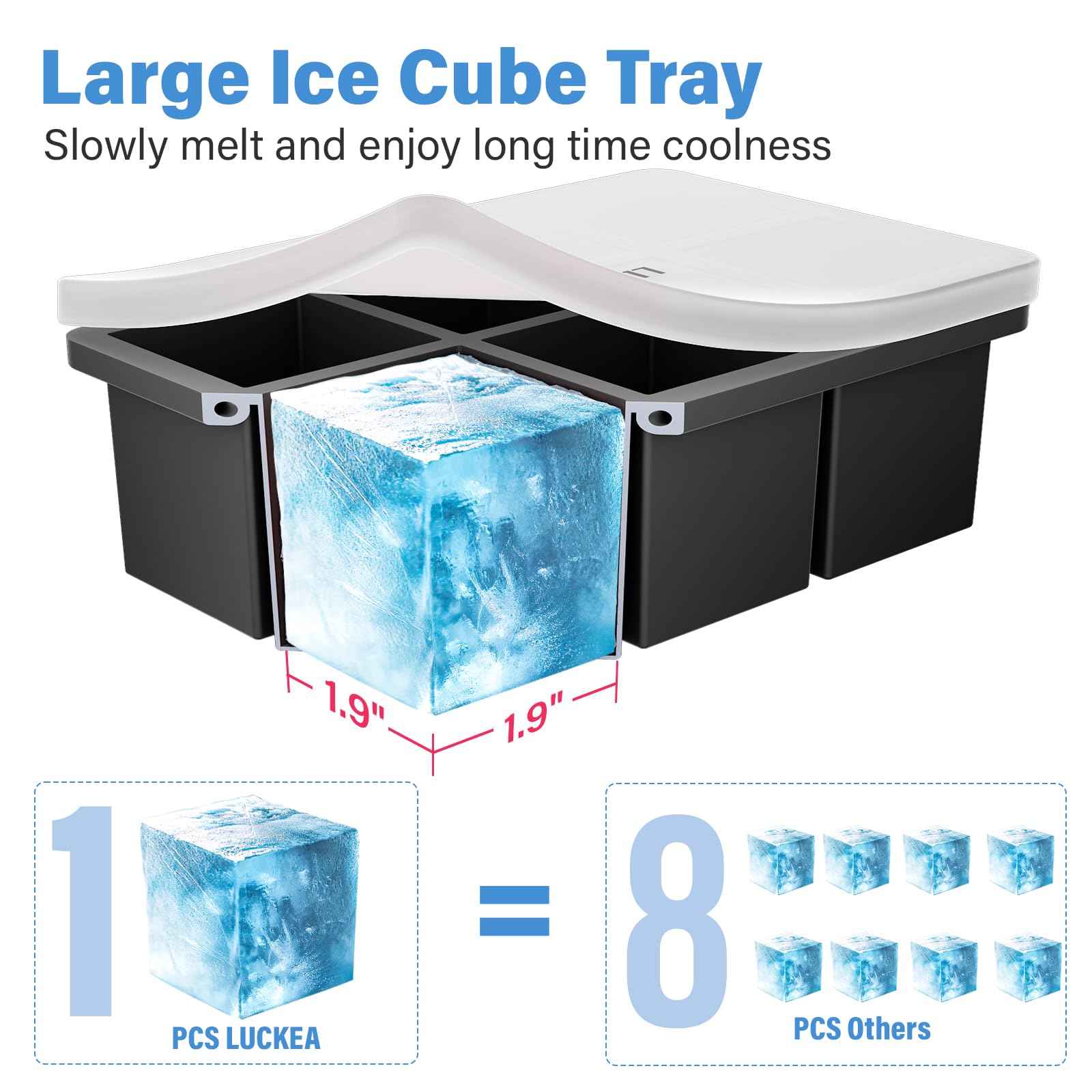 LUCKEA Silicone Ice Cube Tray with Lid - 2 Pack Large Square Ice Cubes, BPA Free, Stackable | Whiskey & Cocktails 3