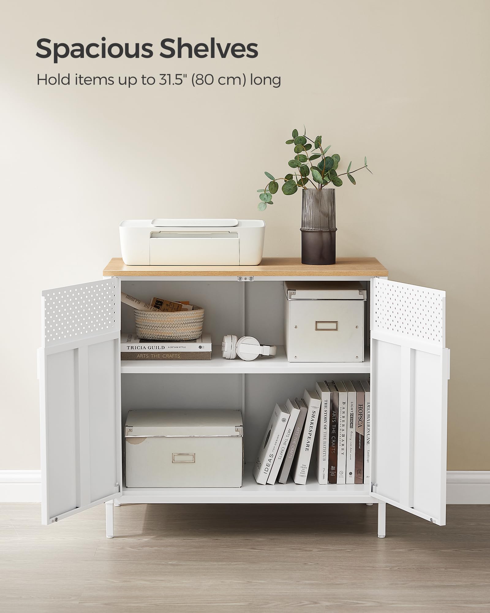 SONGMICS Metal Storage Cabinet with Double Doors | 80W cm Capacity | Natural + White 4