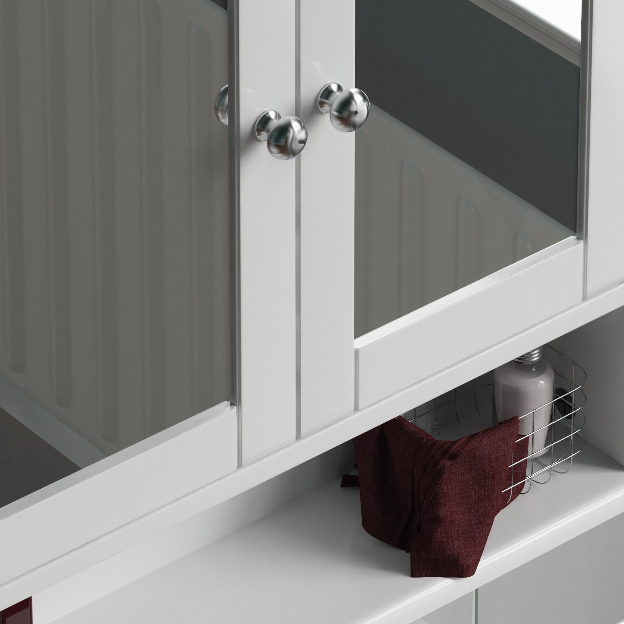 Bath Vida Priano Double Door Mirrored Bathroom Cabinet - White Wood, H 58 x W 56 x D 13 Cm 4