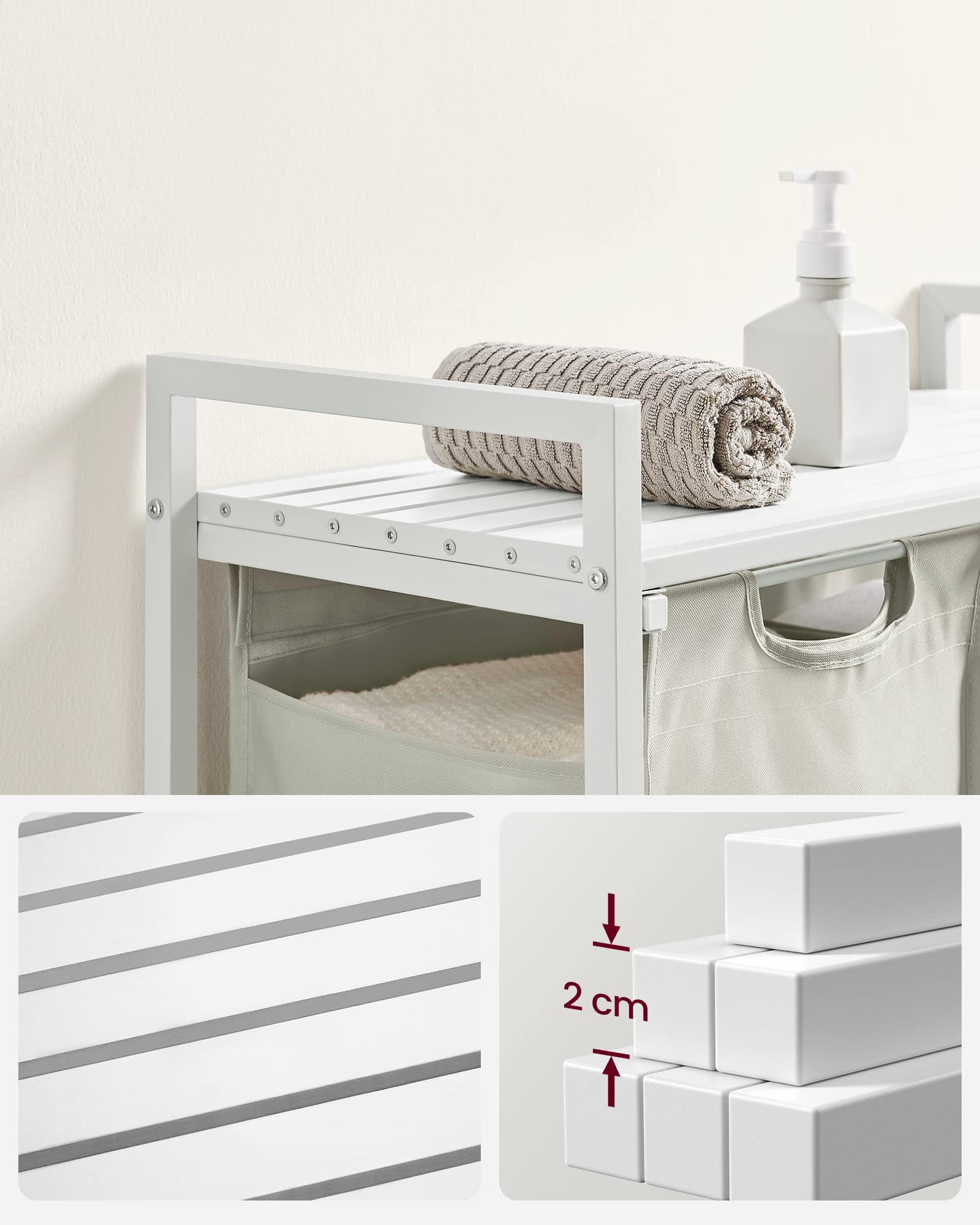 VASAGLE 2-Compartment Laundry Basket Hamper with Pull-Out Liners and Storage Shelf | 92 L Capacity 5