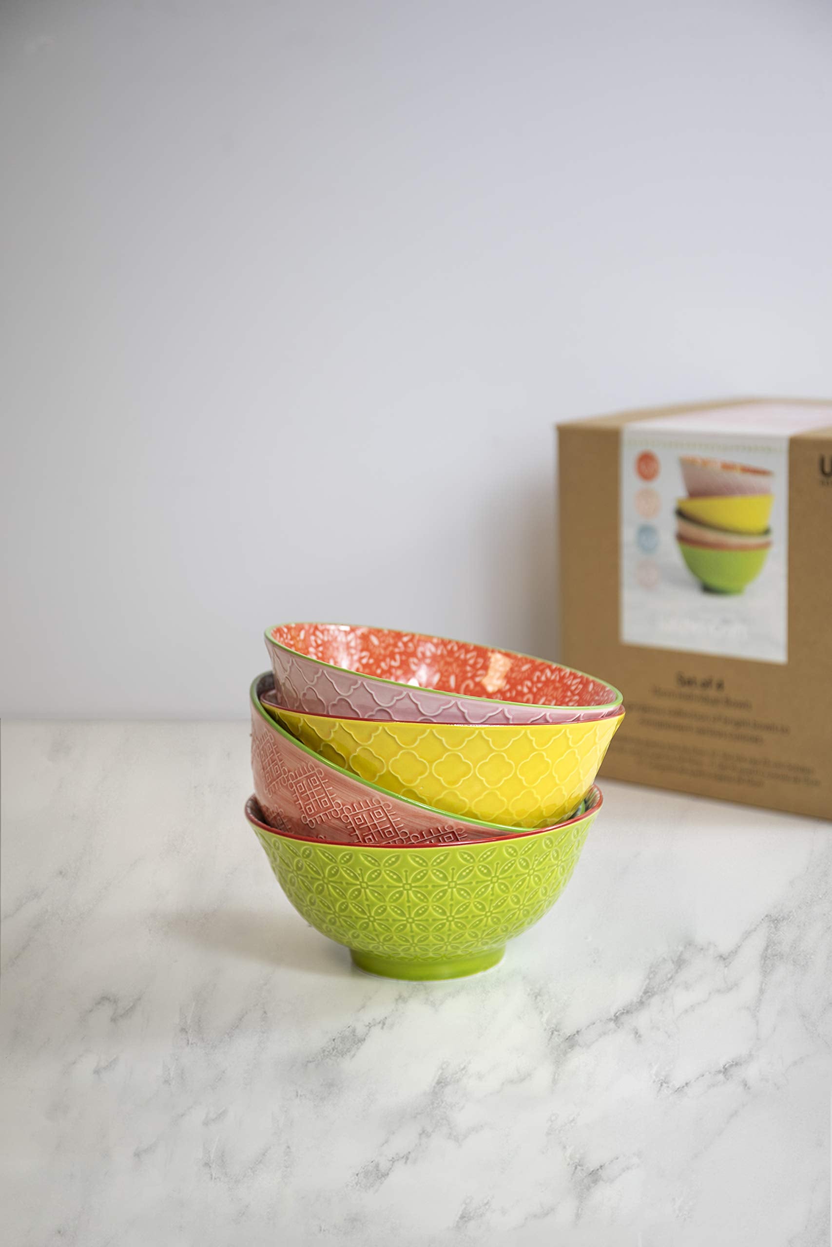 KitchenCraft Patterned Ceramic Soup-Cereal Bowls Set of 4 | Microwave Safe | Gift Boxed 5