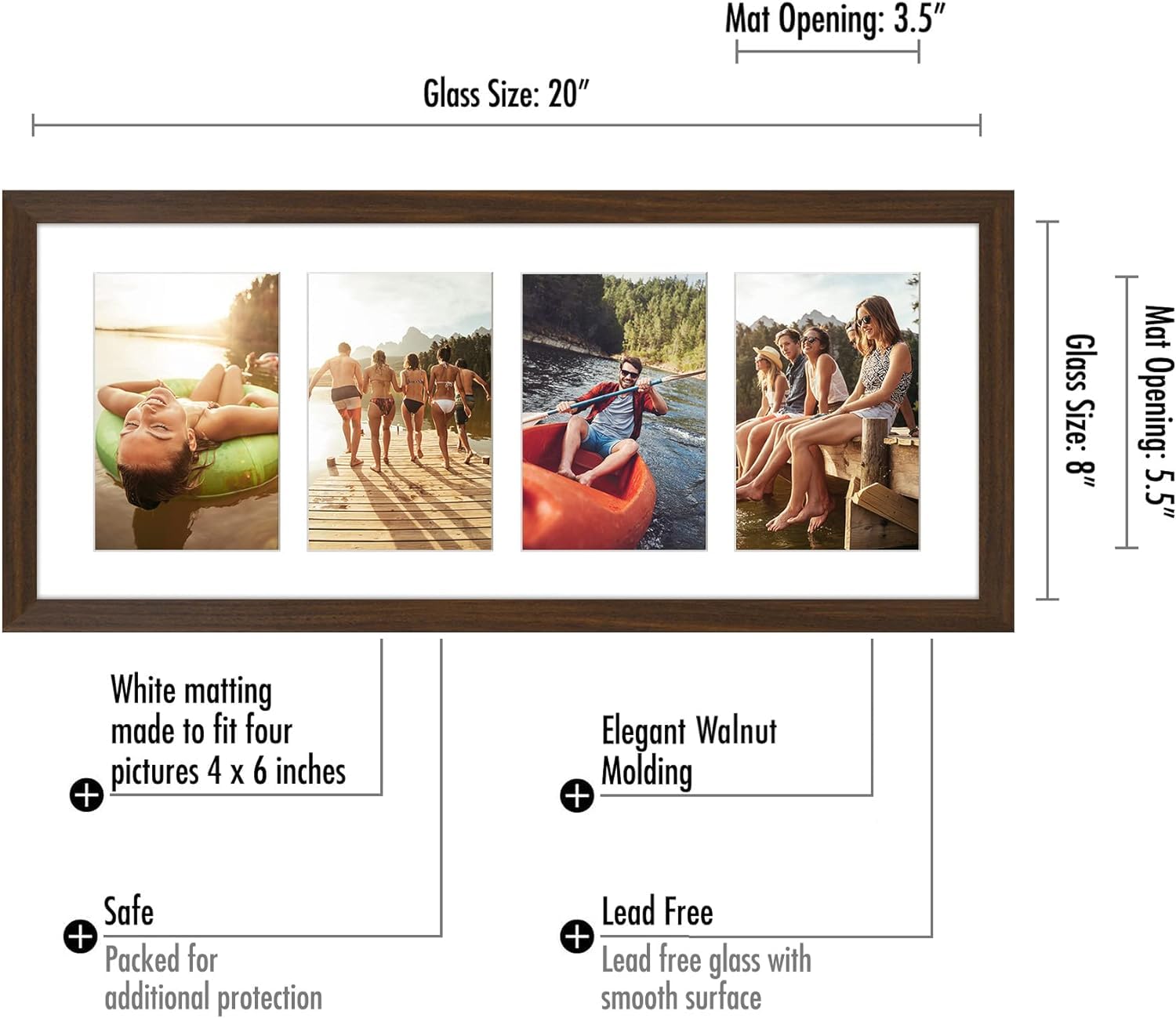 Americanflat 6x4 Collage Photo Frame - Signature Collection | Walnut Finish | Shatter-Resistant Glass