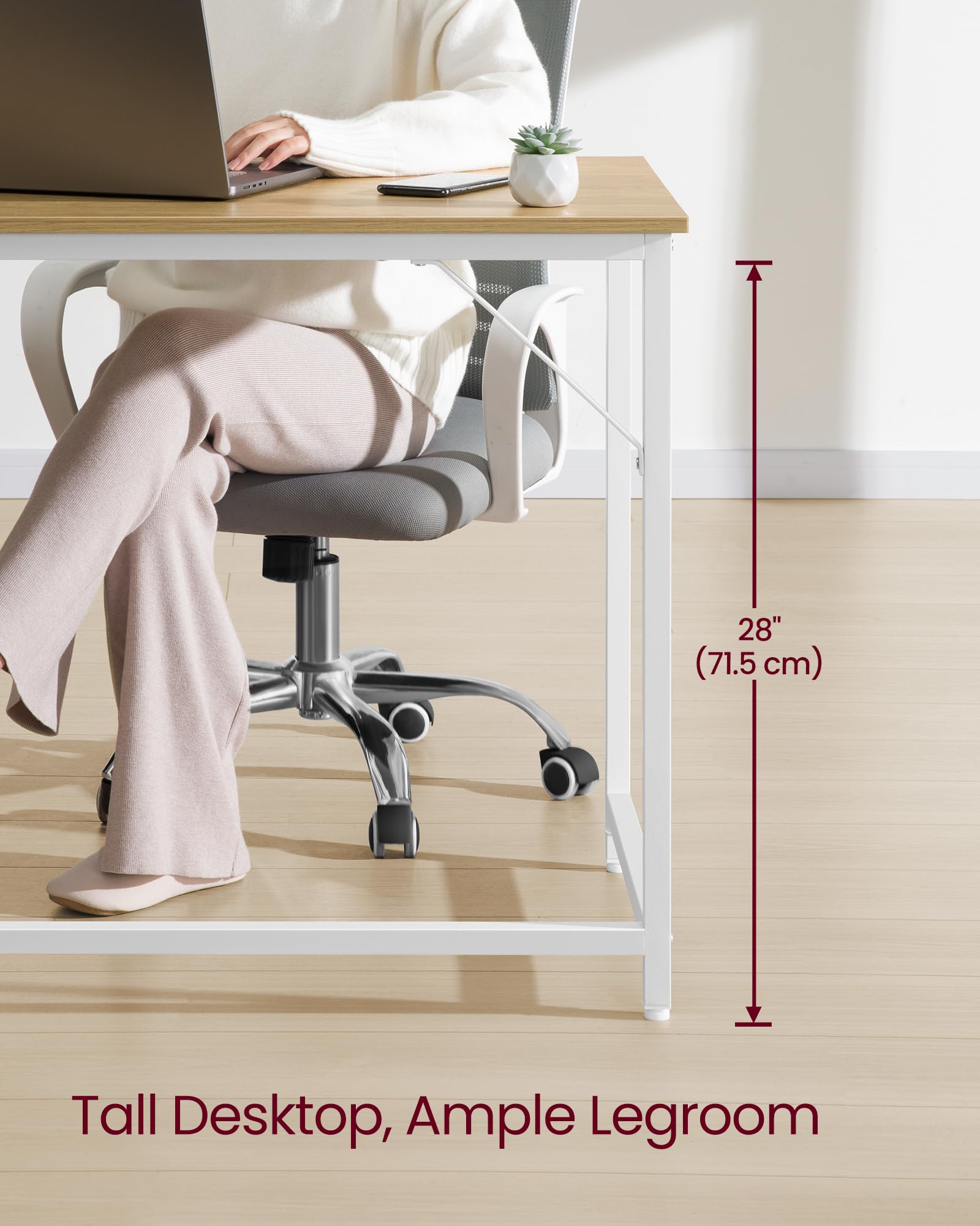 VASAGLE Computer Desk - 80 x 50 cm Workspace | Natural Oak & Pearl White | Max 50kg Load 3