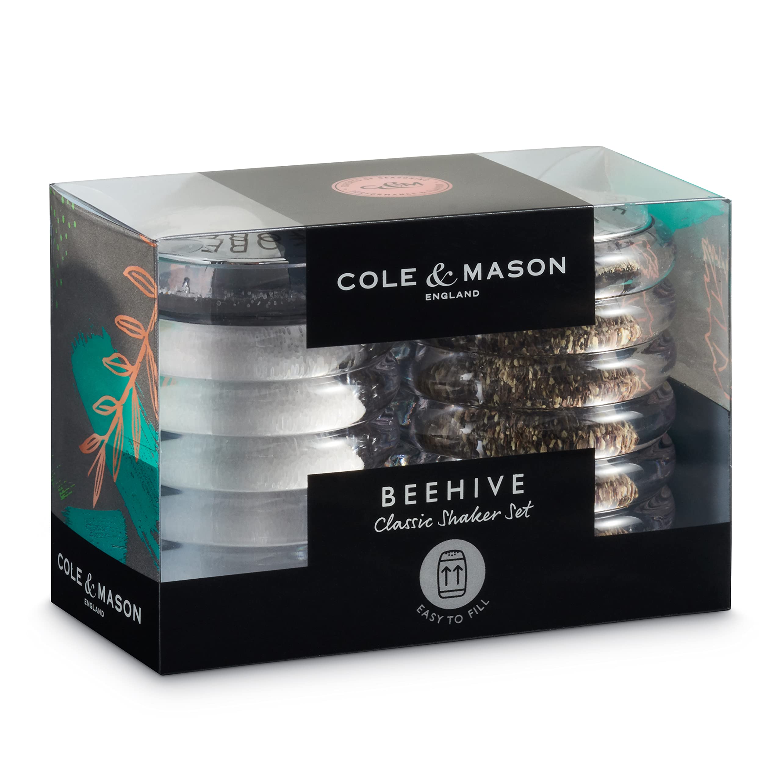 Cole & Mason Beehive Salt and Pepper Shakers - Acrylic/Chrome Twin Set | 70mm | Pre-filled 2