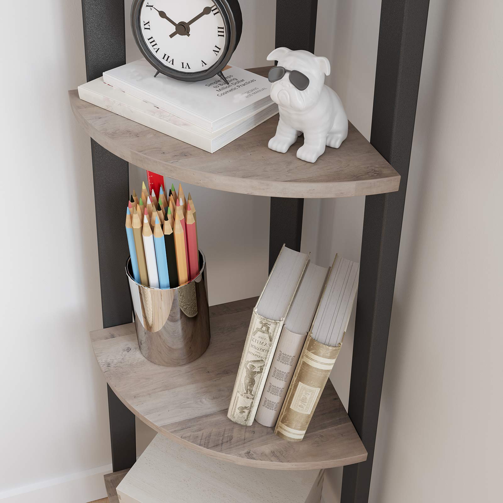 VASAGLE 4-Tier Corner Shelf Unit - Industrial Design | Greige & Black | 33.4 x 33.4 x 125 cm 5