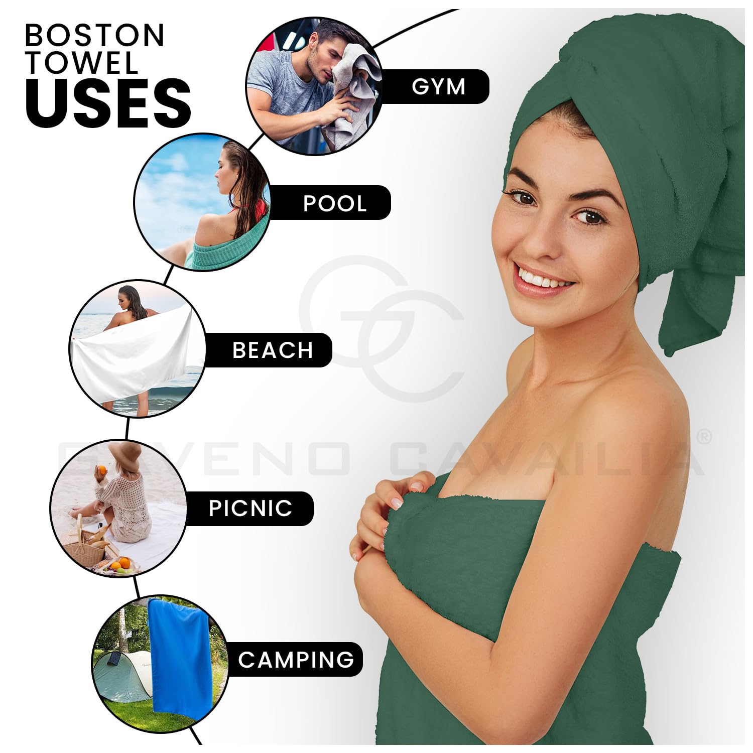 GC GAVENO CAVAILIA 8 Piece Towel Set - 450 GSM Quick Dry Cotton | Dark Green 4