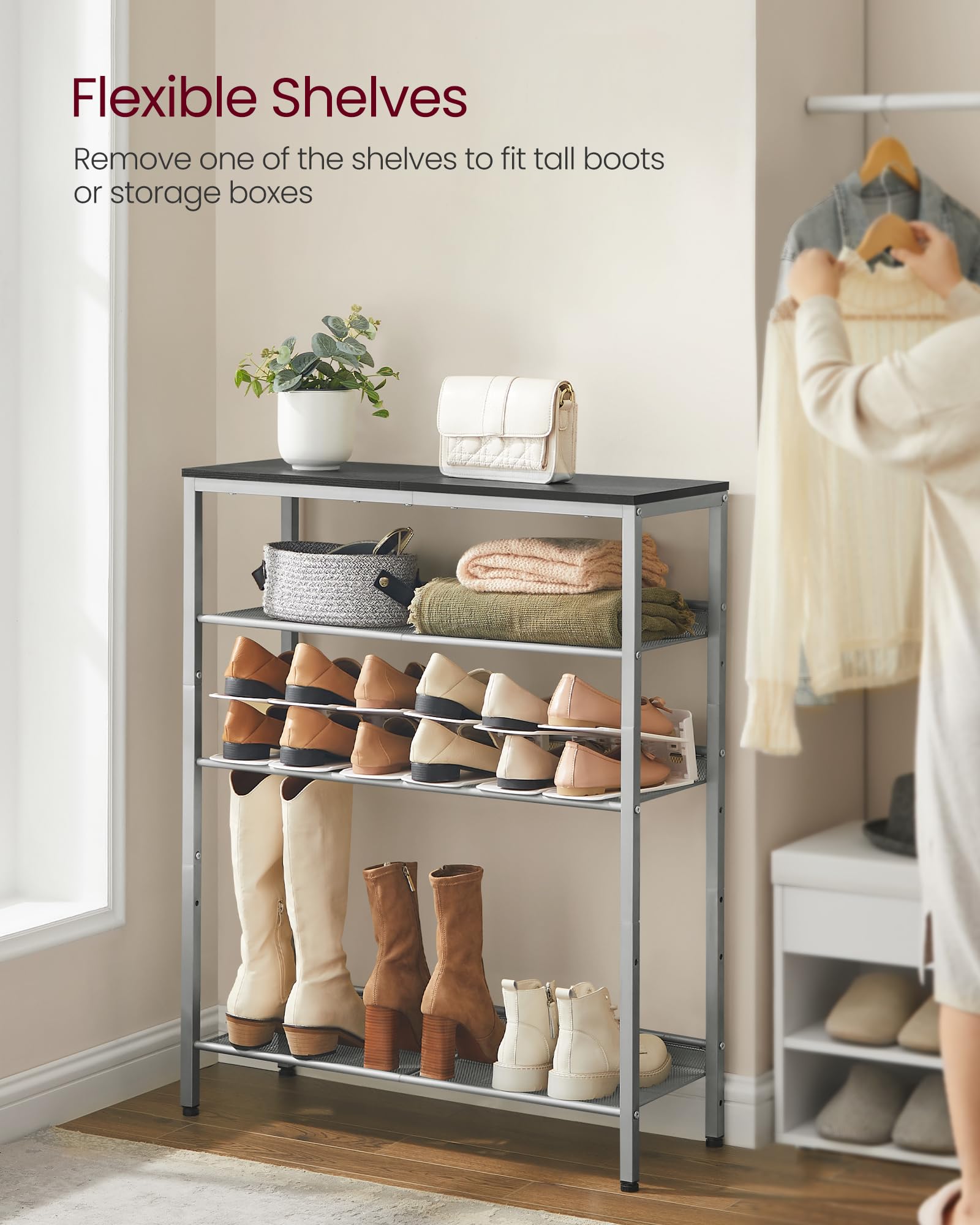 VASAGLE Shoe Rack - 5-Tier Storage with Adjustable Shelves | Industrial Design | Charcoal Grey & Silver 5