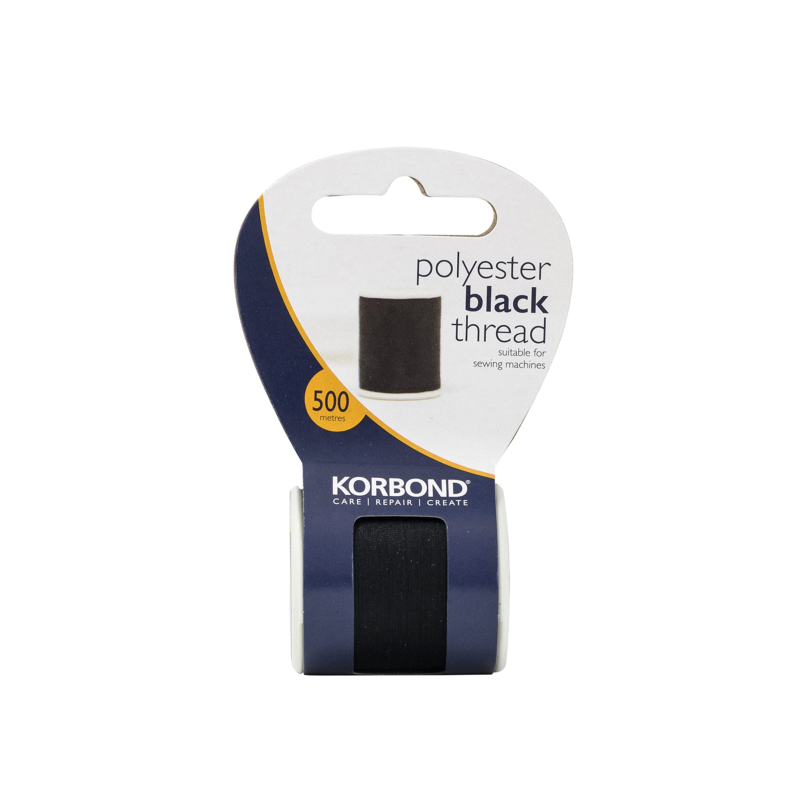 KORBOND Black Polyester Sewing Thread - 500m Reel | Strong & Durable for Hand/Machine Use